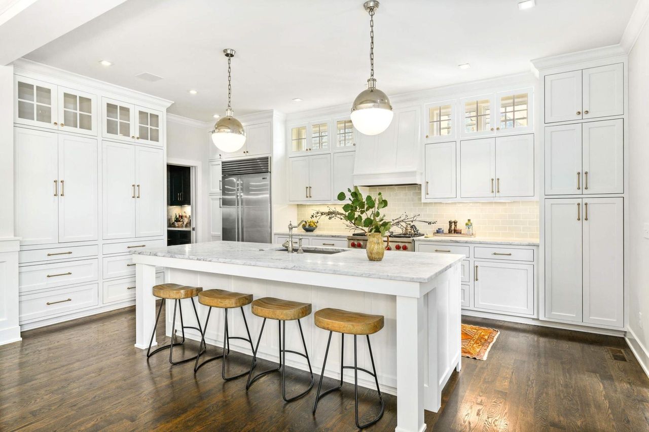 modern kitchen with white cabinets and appliances built-in