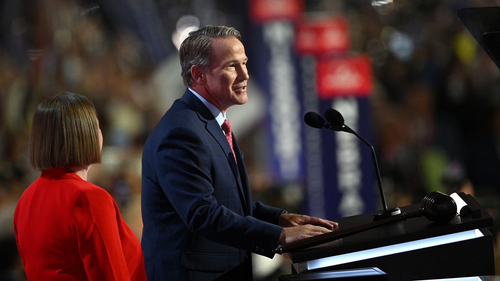 Lt. Gov. Jon Husted speaks at a podium.