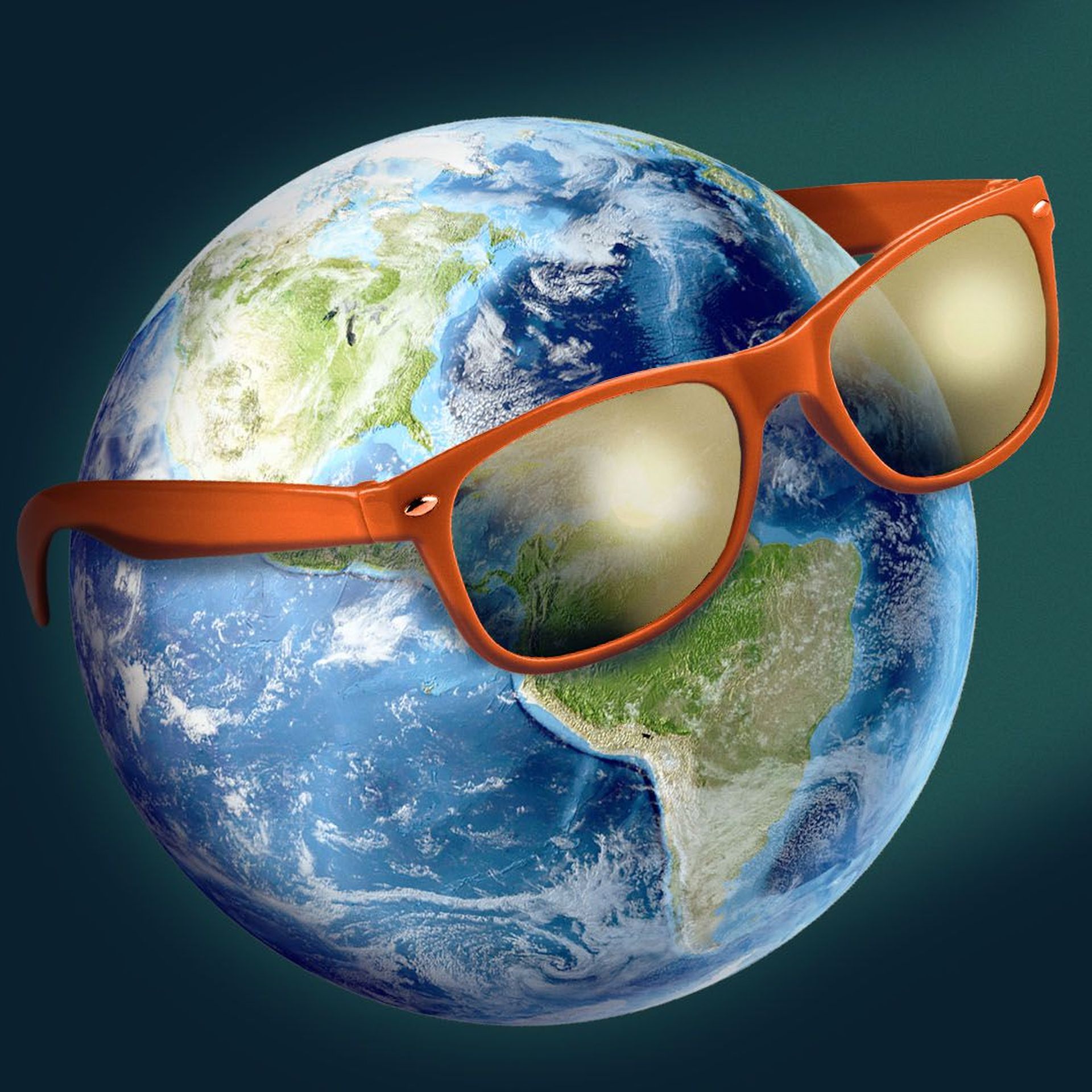 Illustration of the planet earth wearing a pair of sunglasses