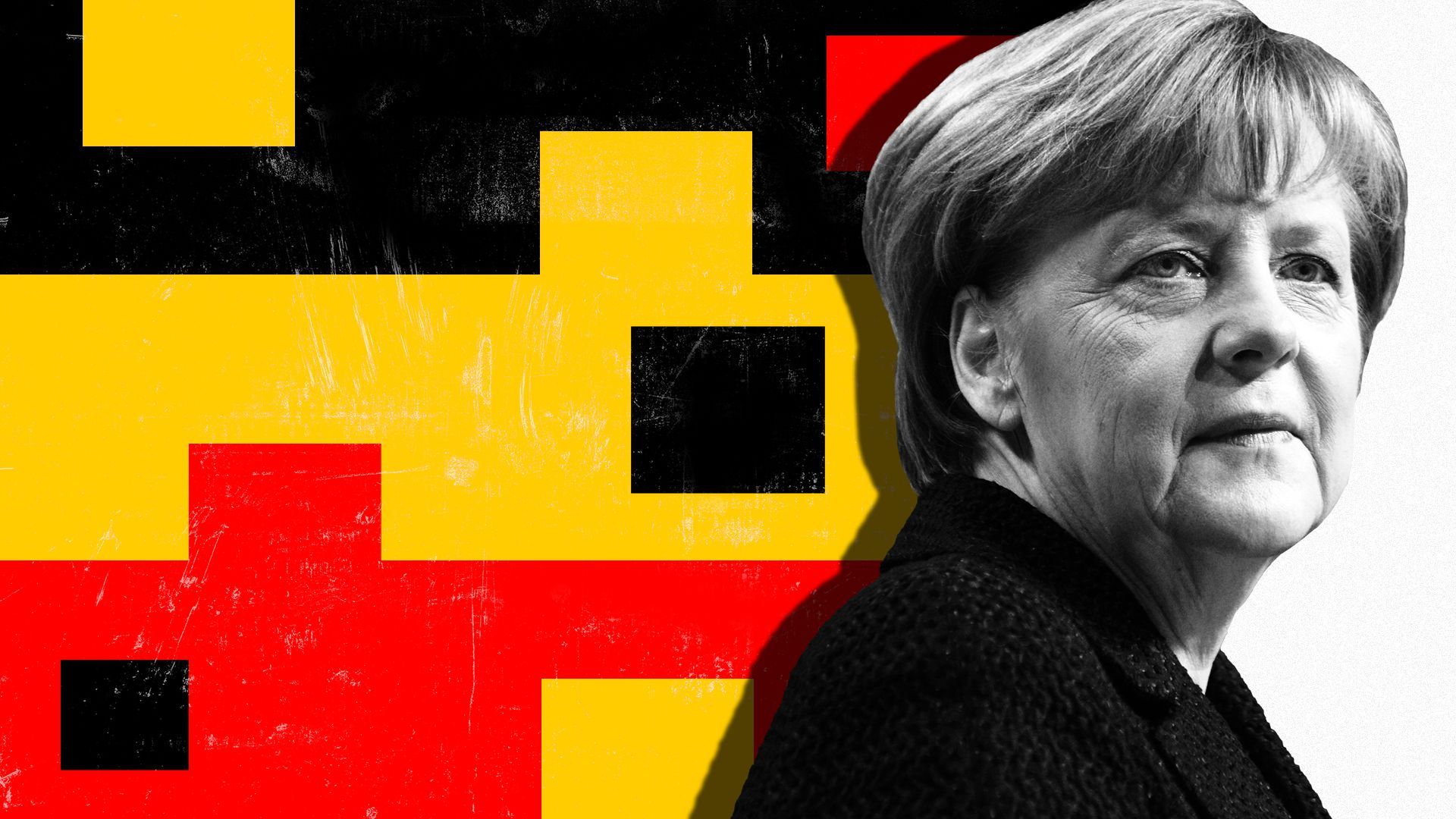 Photo illustration of Angela Merkel against the colors of Germany’s flag.