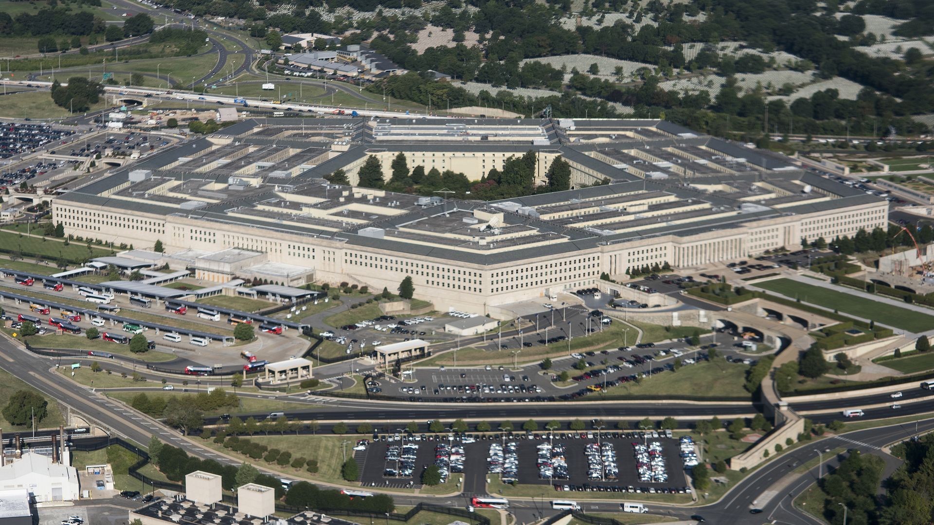 An aerial view of the Pentagon building.