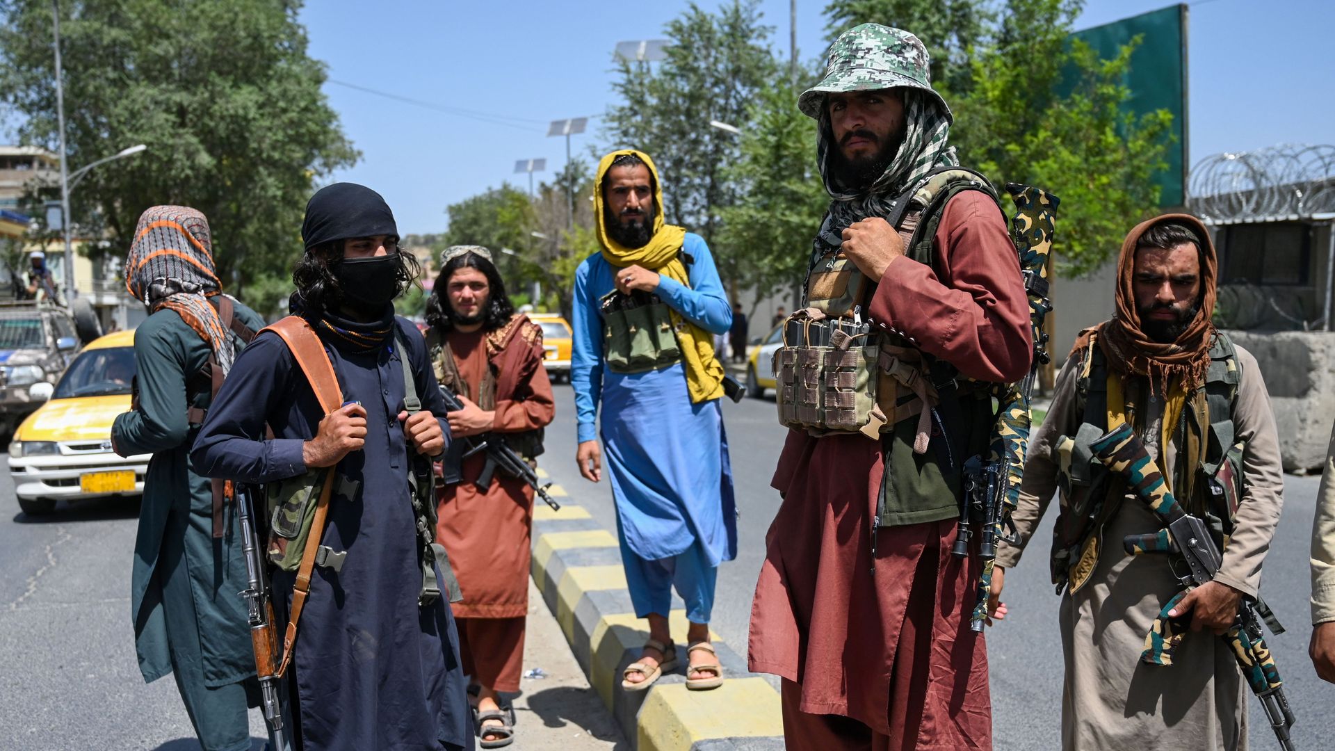 Taliban fighters guarding a street in Kabul, Afghanistan, on Aug. 16.