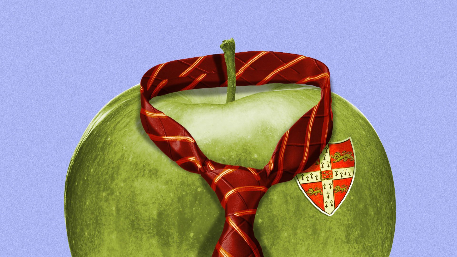 Illustration of an apple wearing a private school tie and emblem