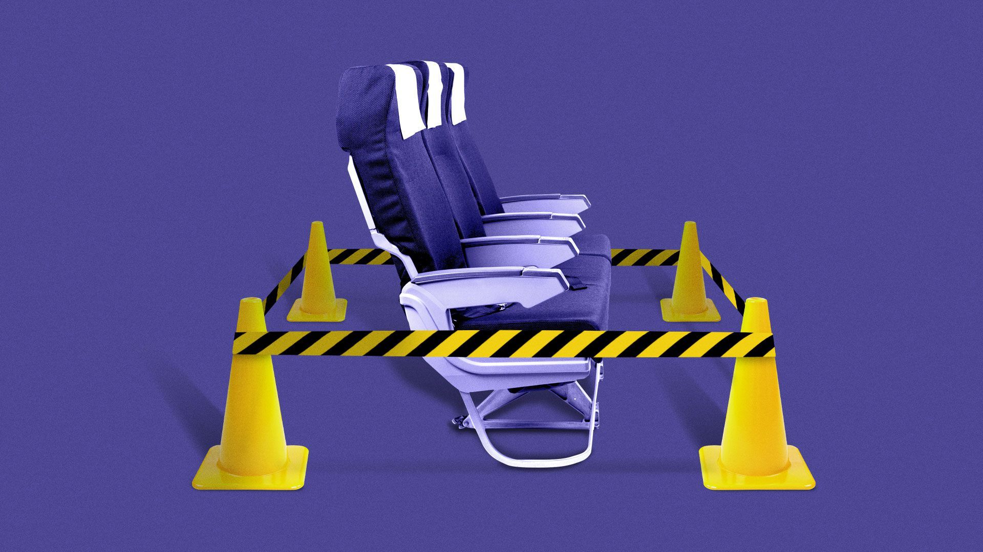 Illustration of airplane seat cordoned off by caution tape