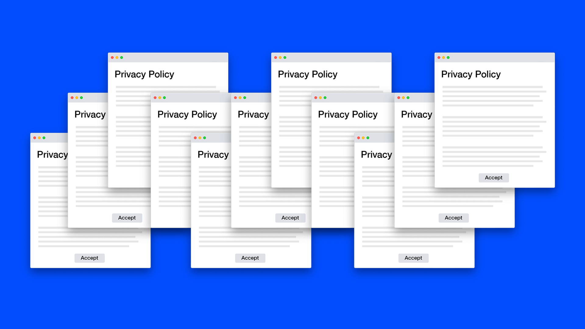 Animated illustration of privacy policy documents multiplying and then disappearing
