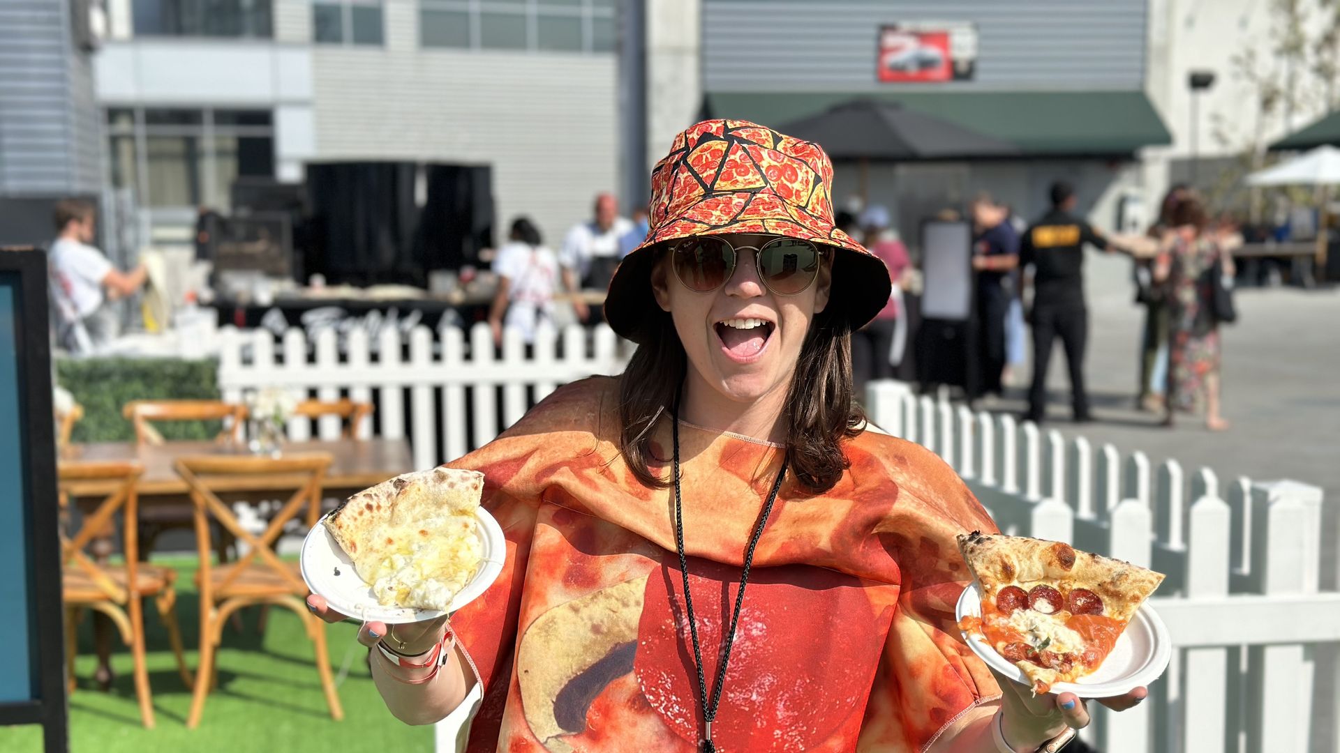 gal with pizza