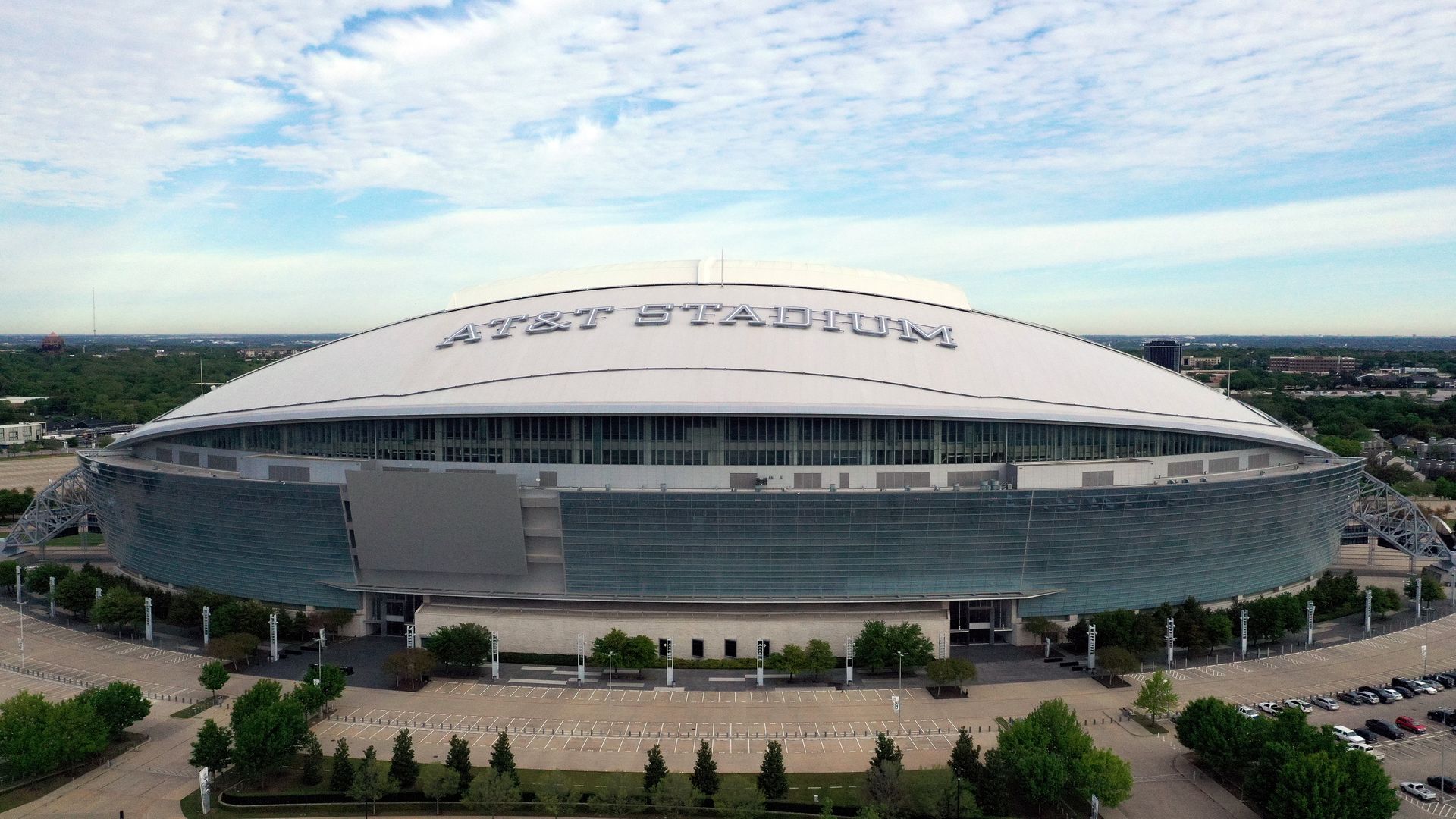 A aerial view of AT&T Stadium, where the Dallas Cowboys play 