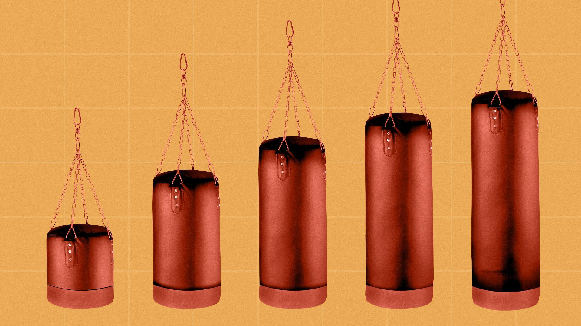 Illustration of an upward trending bar graph made of boxing bags
