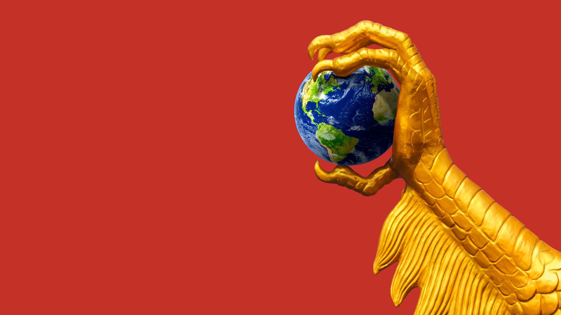 Illustration of a dragon claw holding the Earth.