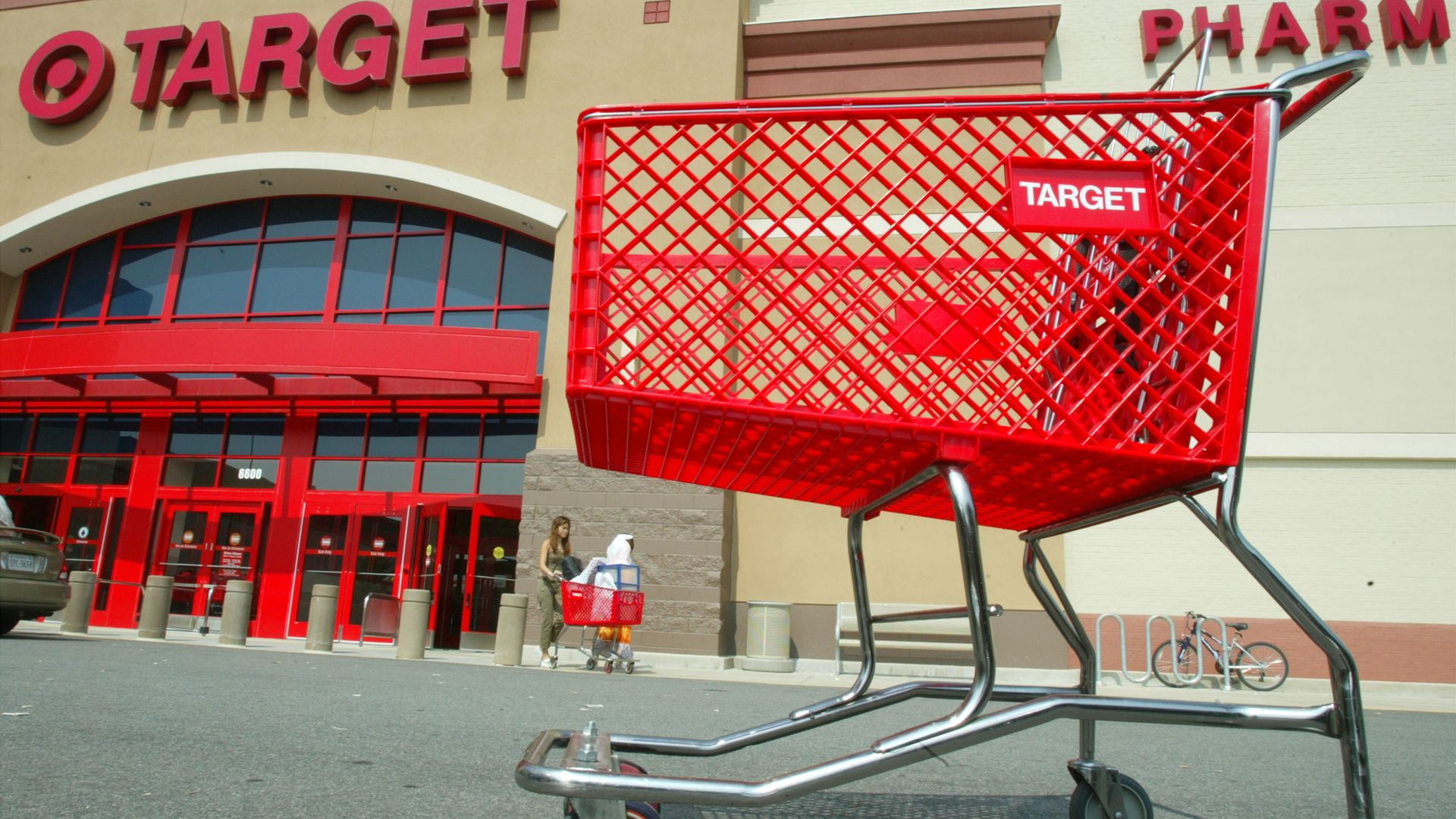 A shopping cart outside a Target store.