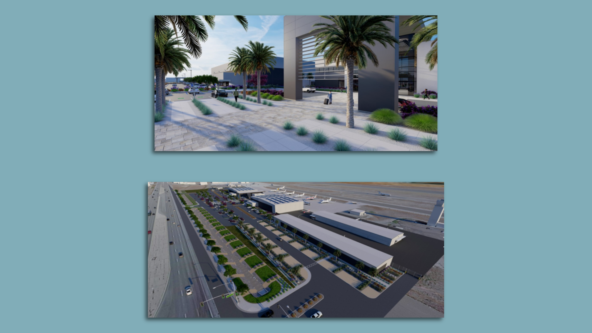 Renderings of an upgraded airport.
