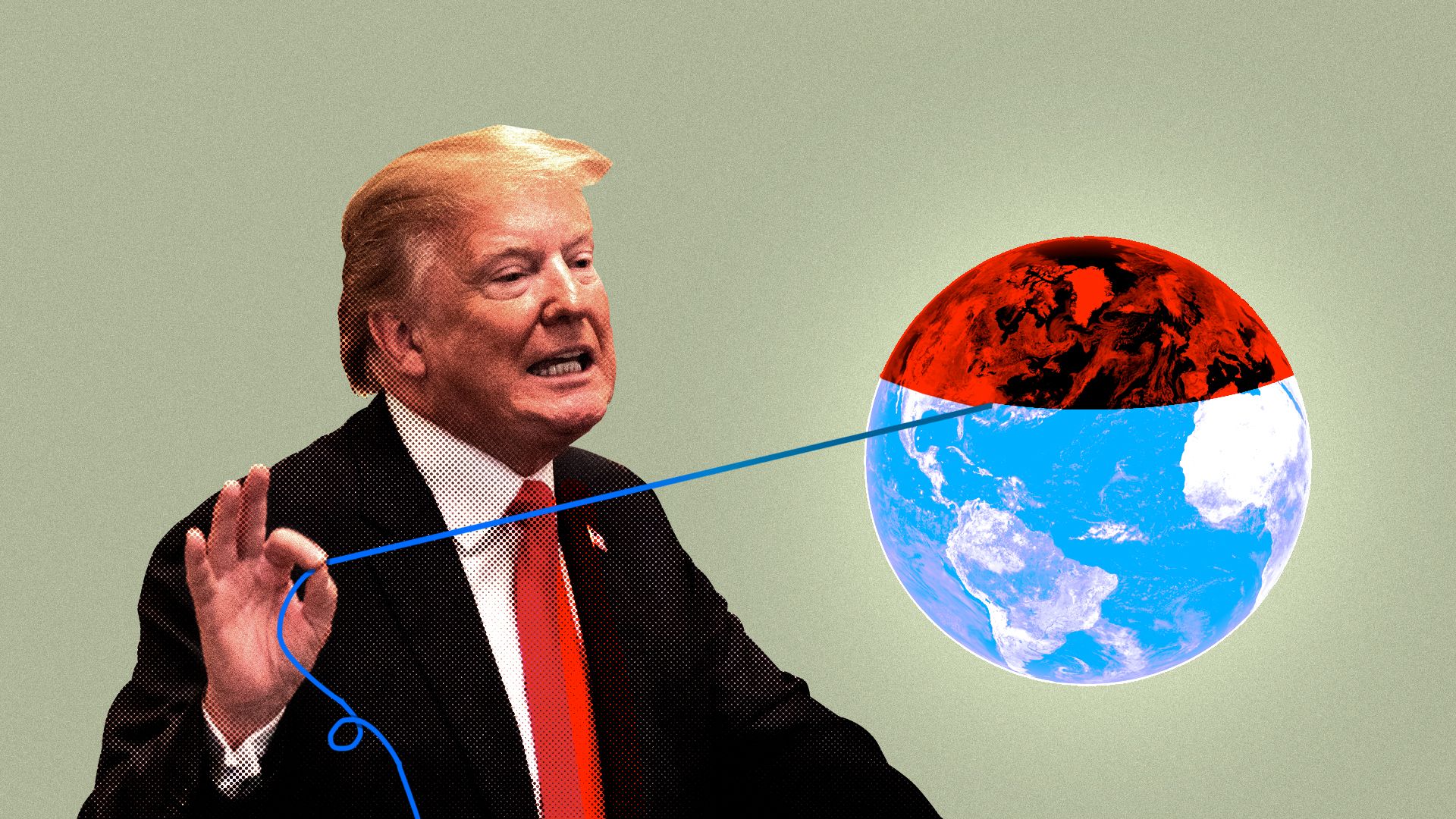 Trump unravels a world globe representing the 20th Century