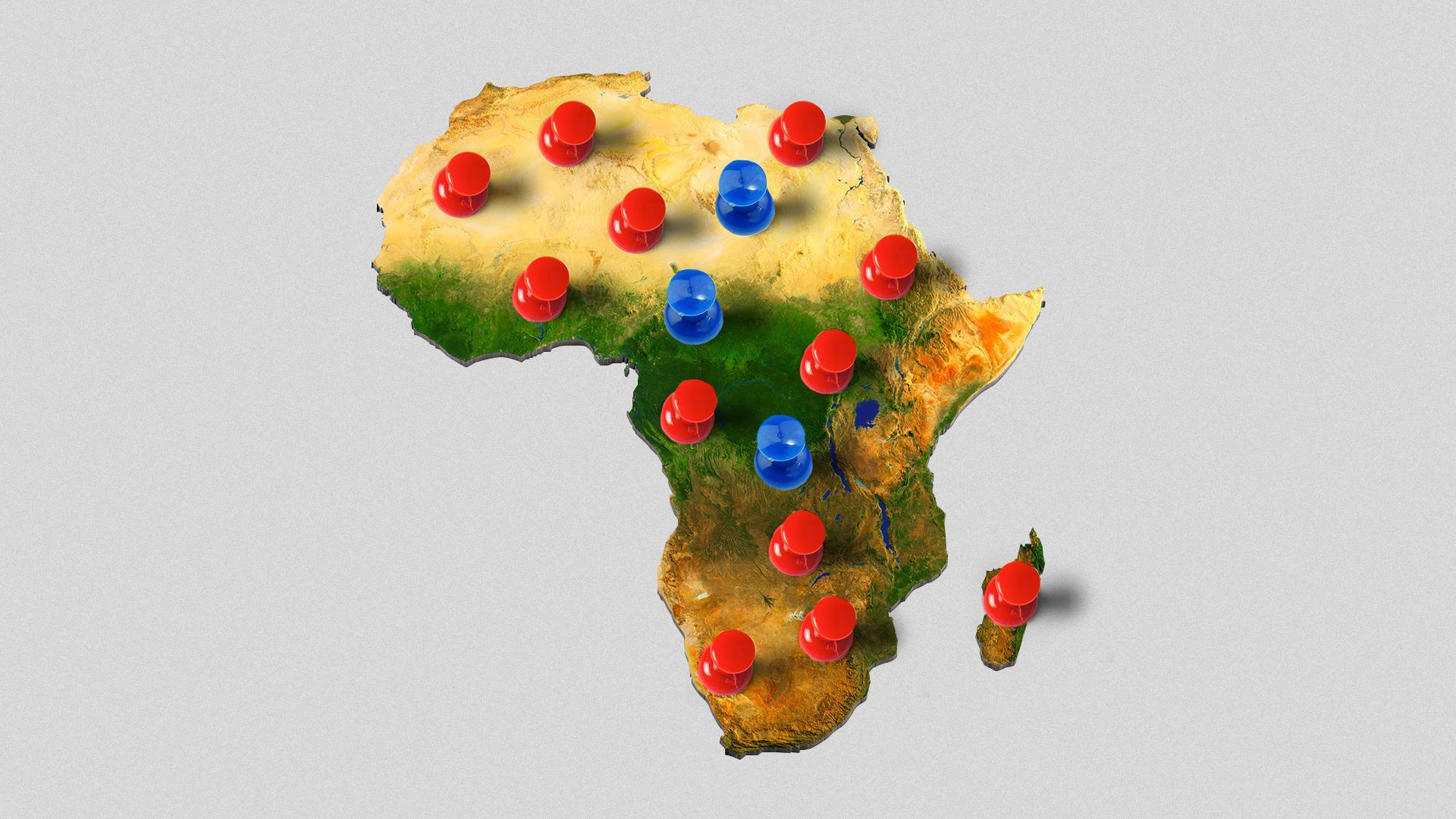 Illustration of map of Africa covered in push pins
