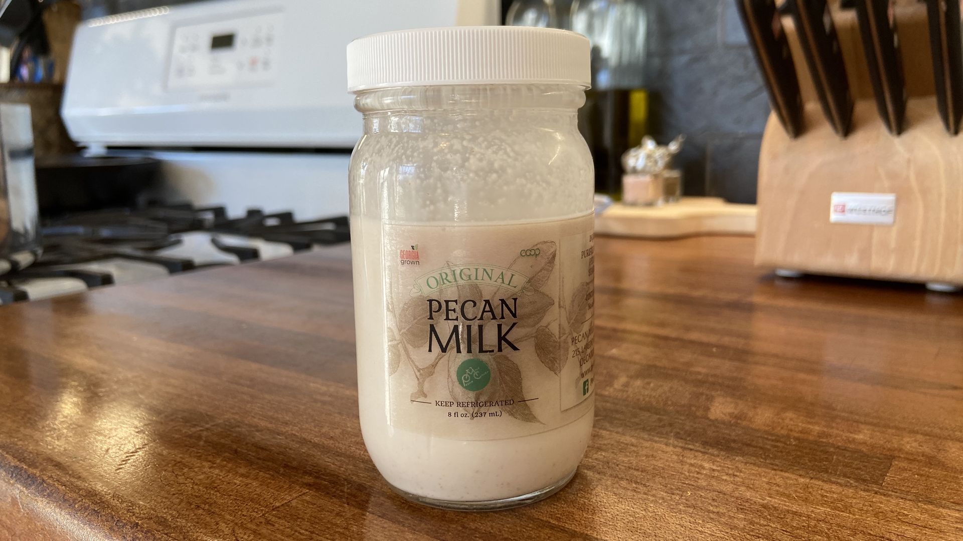 Jar of pecan milk