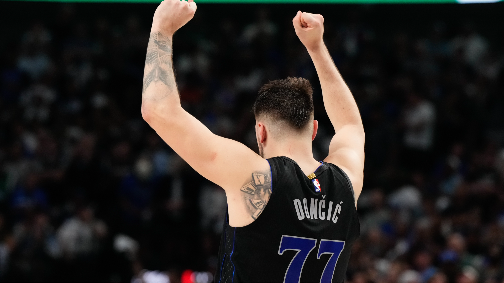 Luka Doncic celebrates