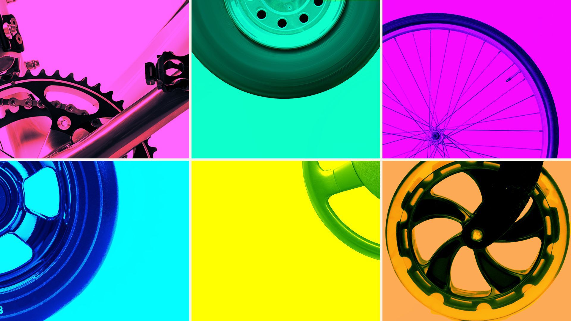 Illustration of various types of wheels on a grid pattern