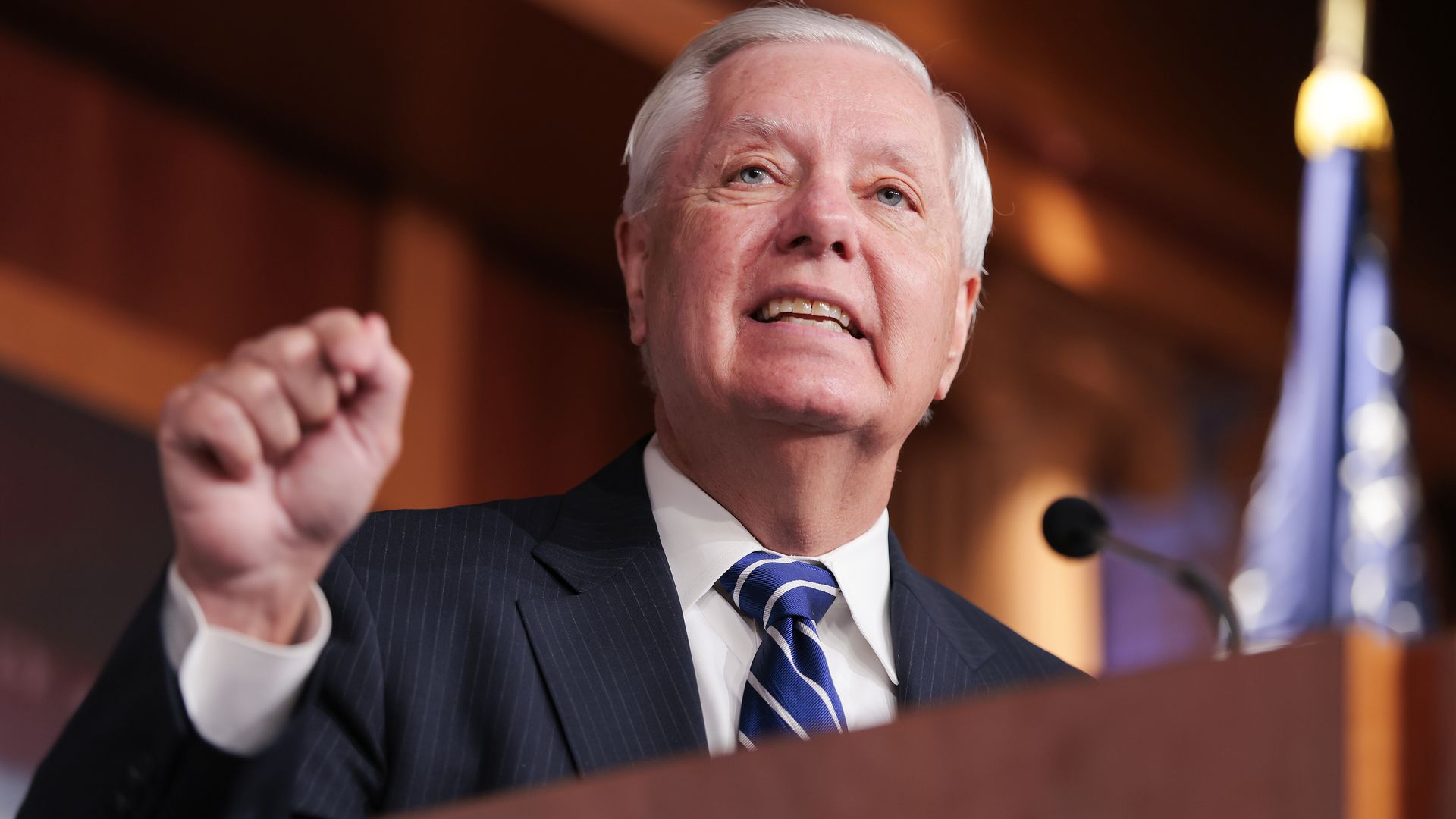 U.S. Sen. Lindsey Graham (R-S.C.) speaks during a press conference at the U.S. Capitol on April 27, 2026.