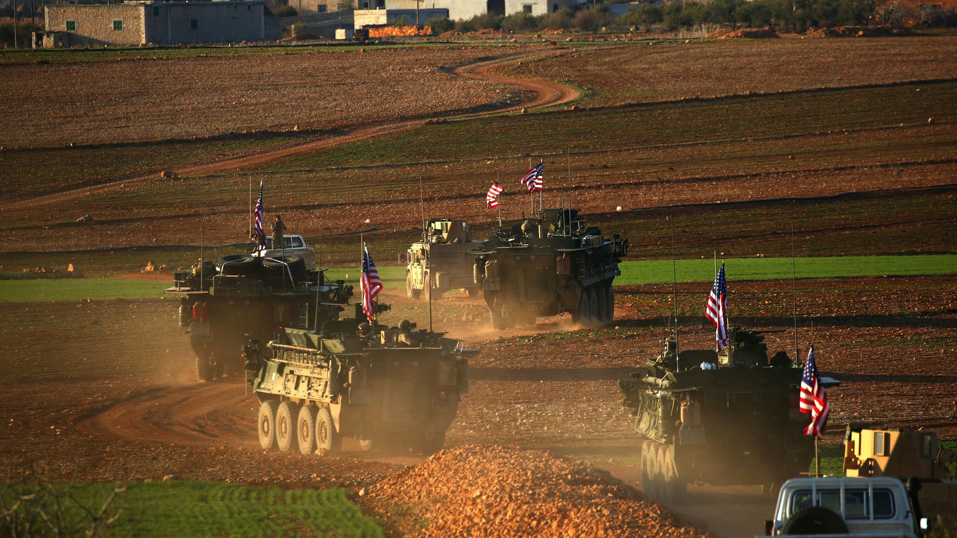 A convoy of U.S. armored vehicles