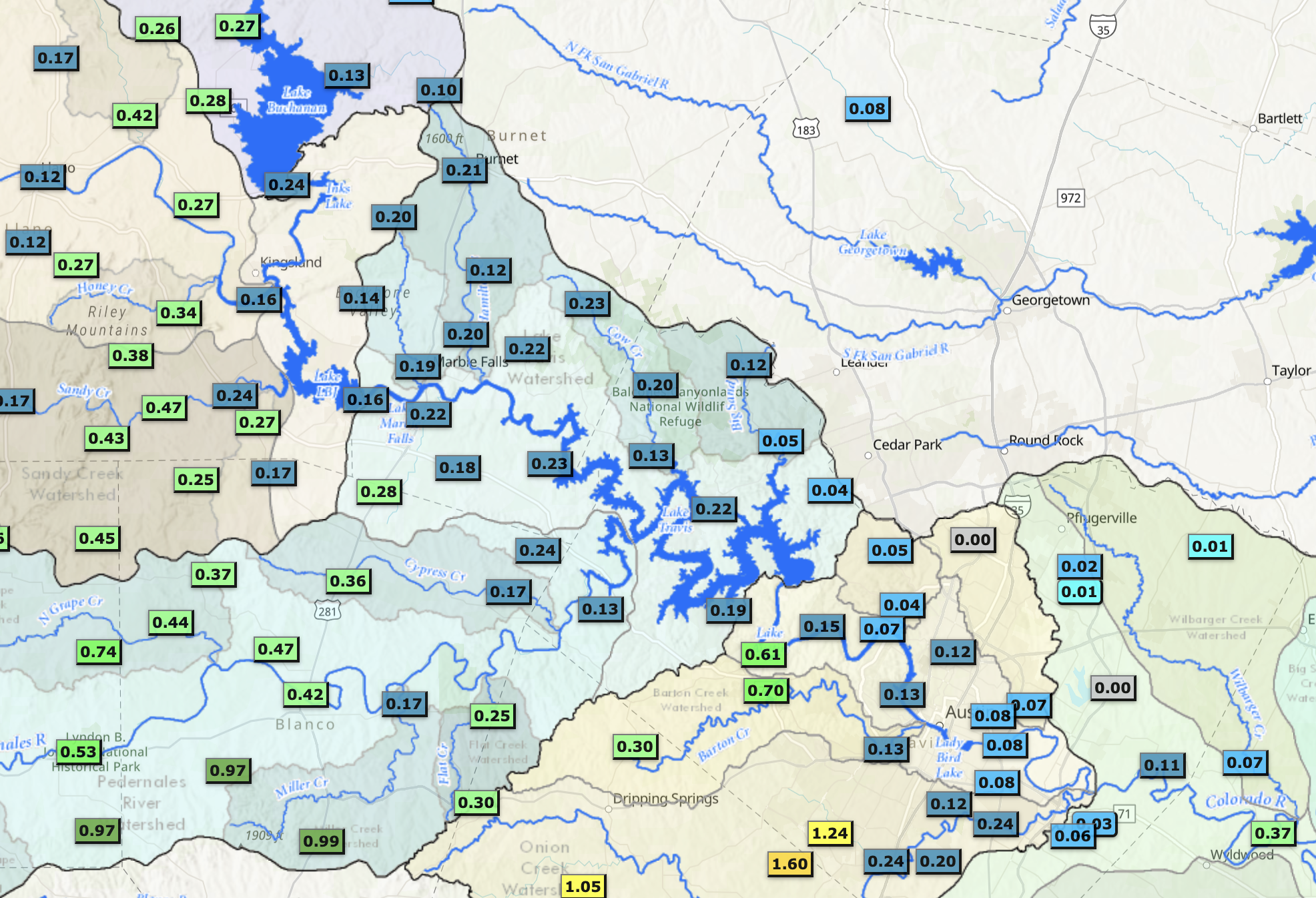 A map showing rainfall amounts.