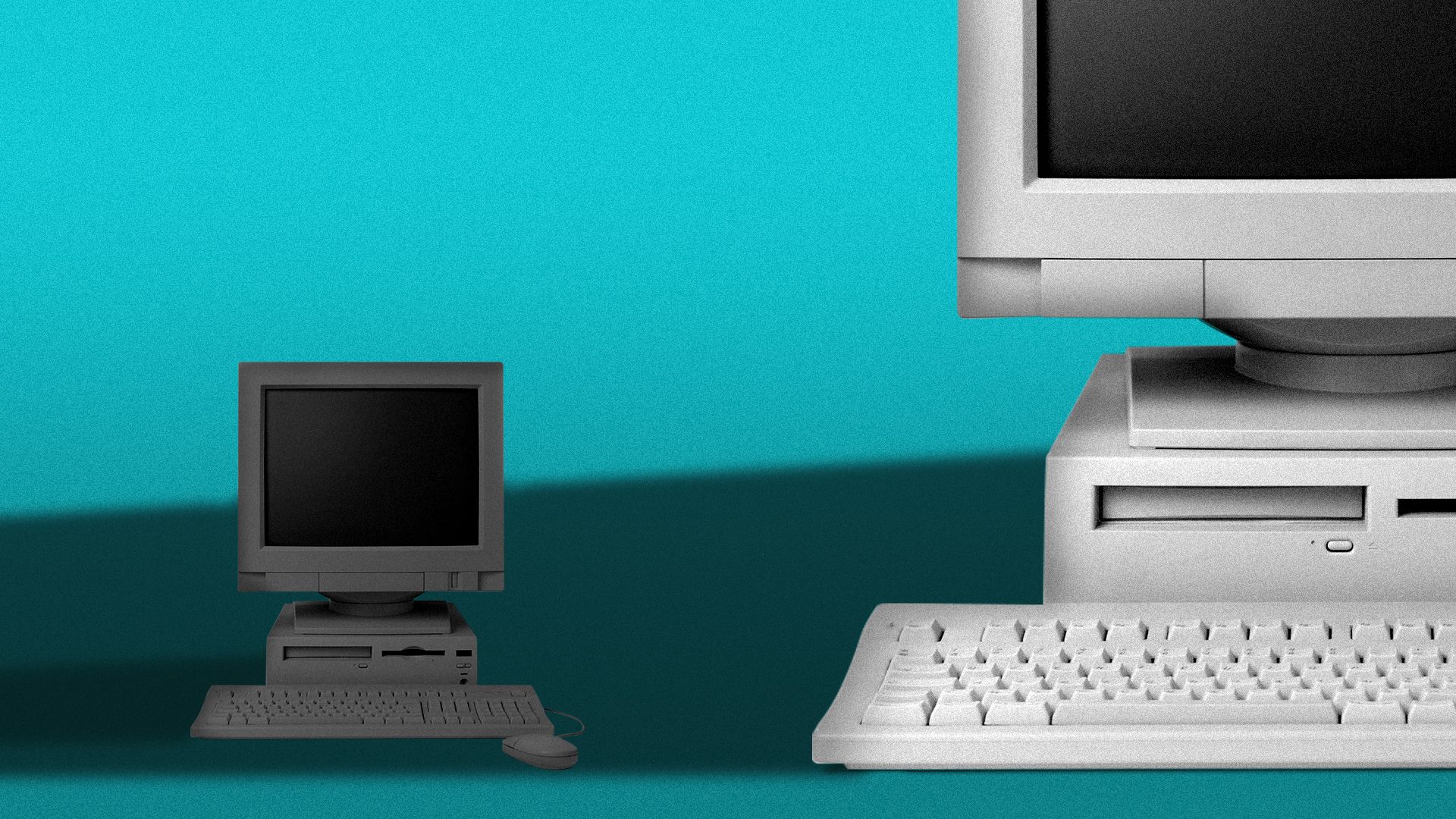 Illustration of a large computer casting a shadow over a smaller computer.