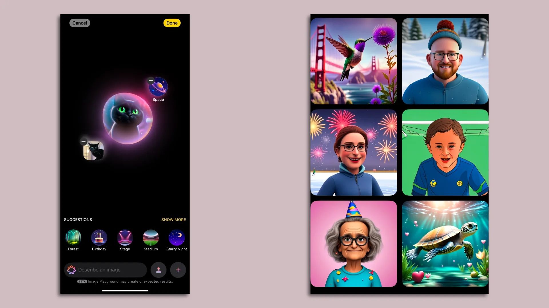 Screenshots of images created with Apple Intelligence