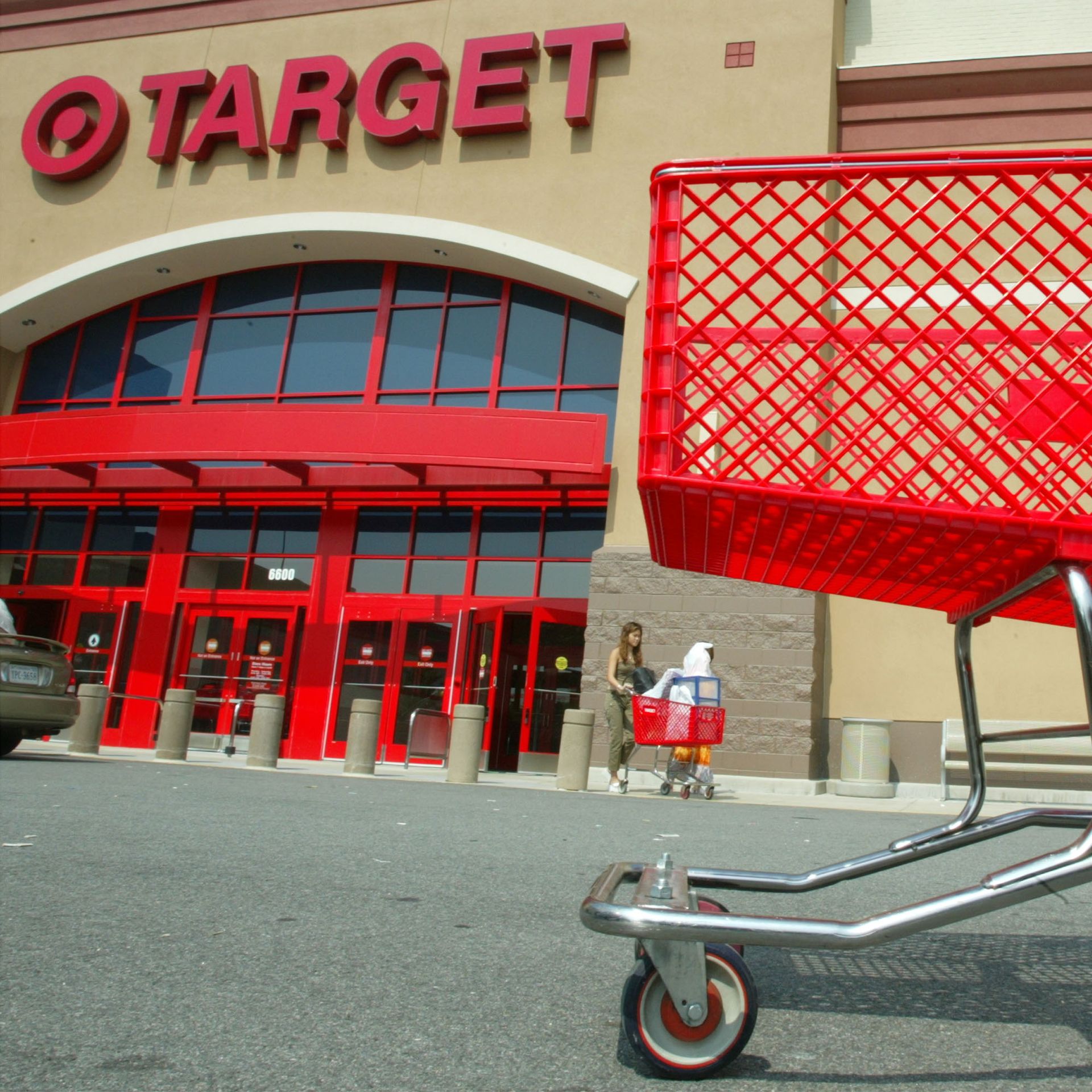 A shopping cart outside a Target store.
