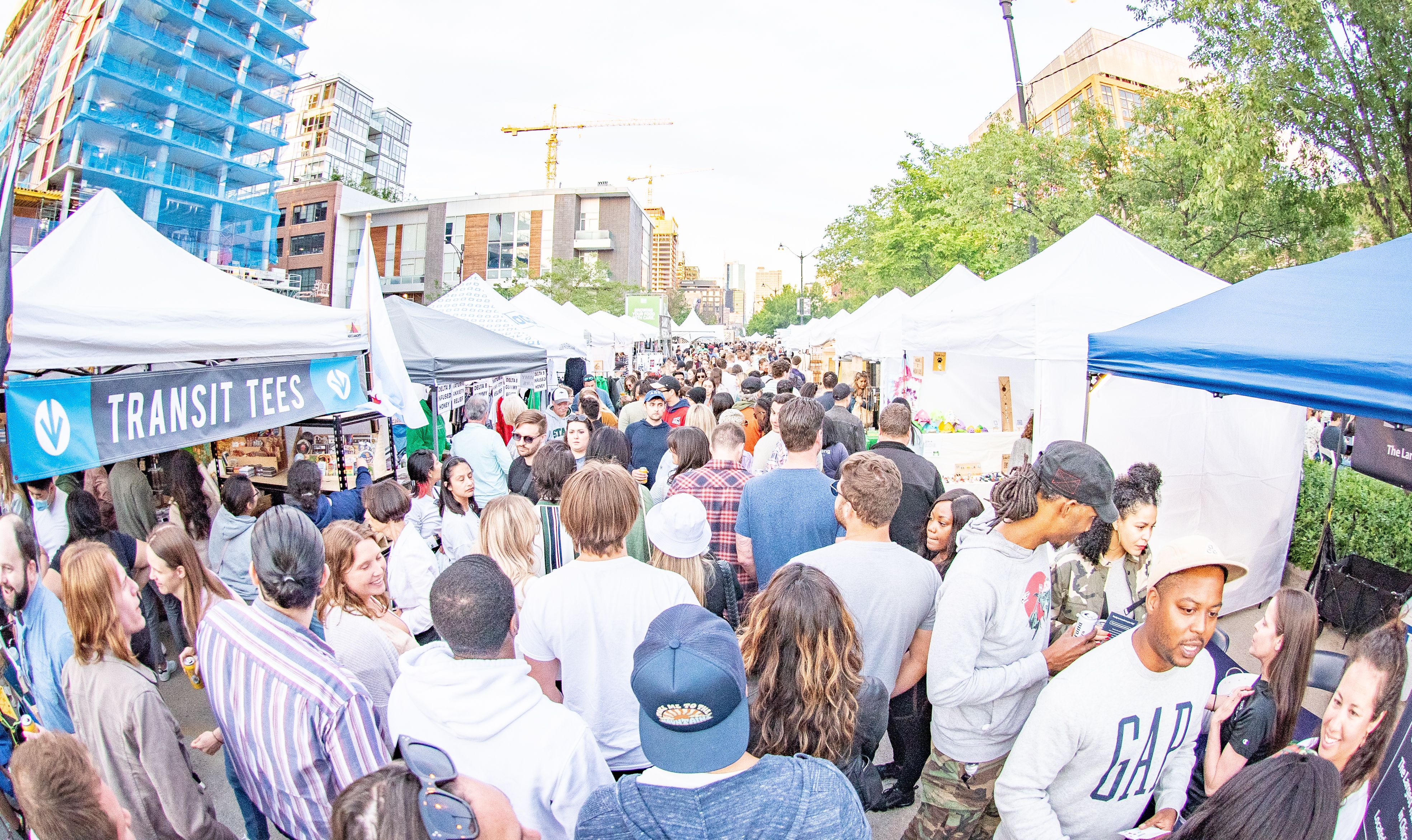 Photo of people walking through a street festival. 
