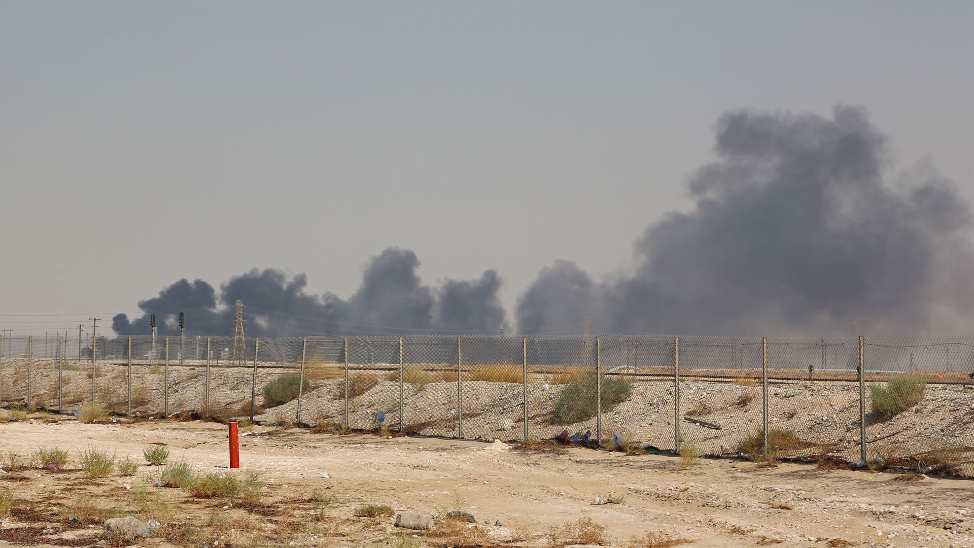 Smoke billows from an Aramco oil facility in Abqaiq after a drone attack in Saudi Arabia