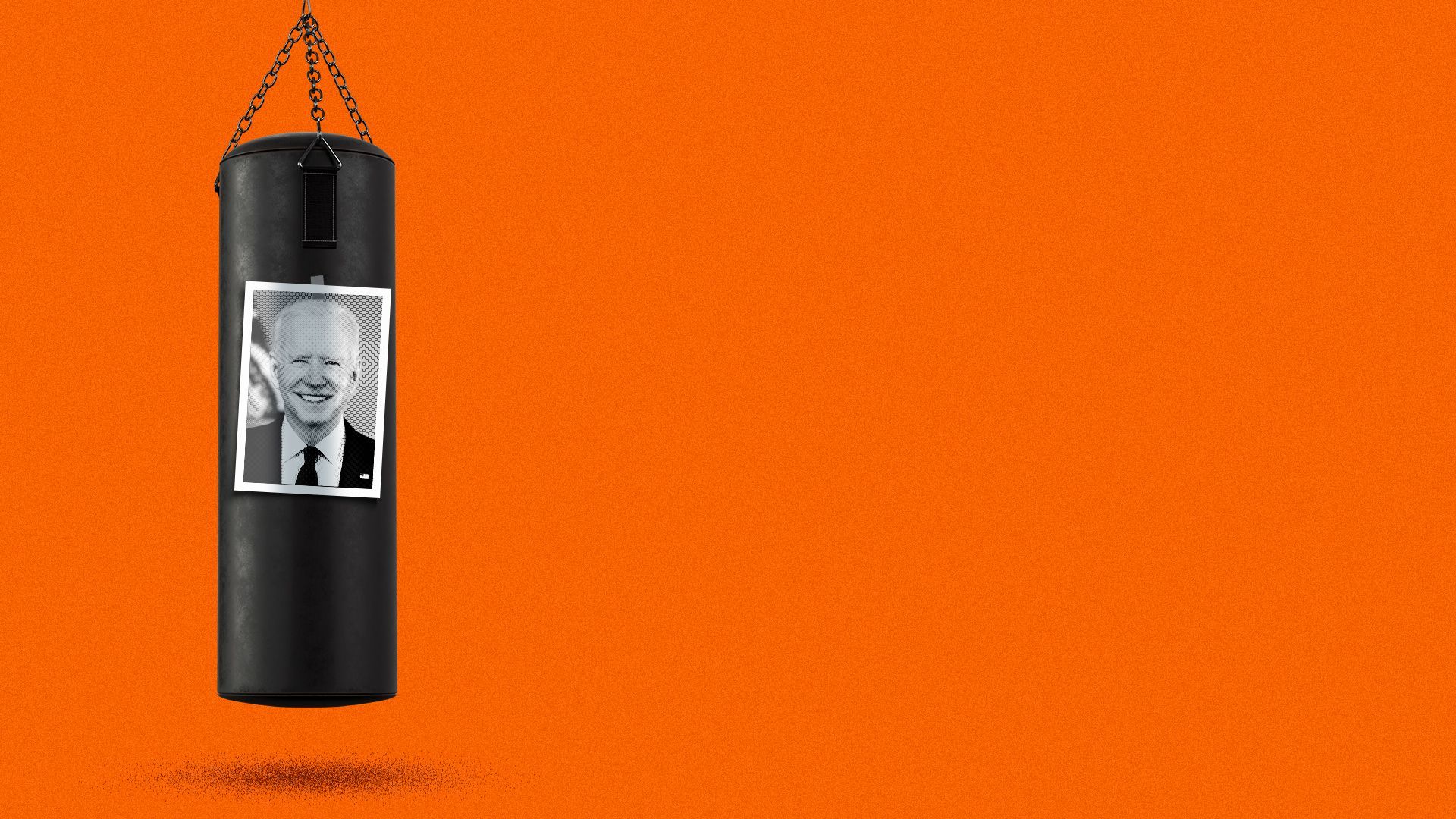 Photo illustration of President Biden's portrait taped to a punching bag. 