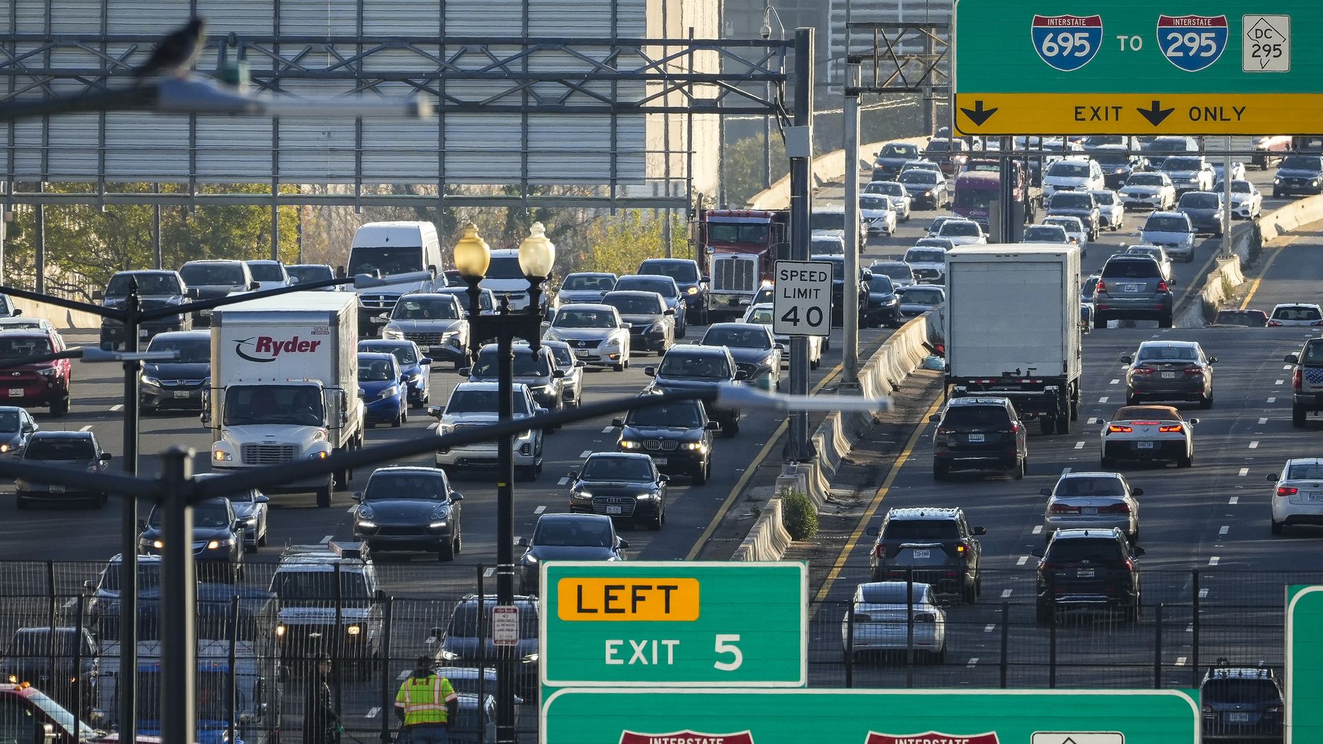 Cars driving in traffic on a D.C. highway
