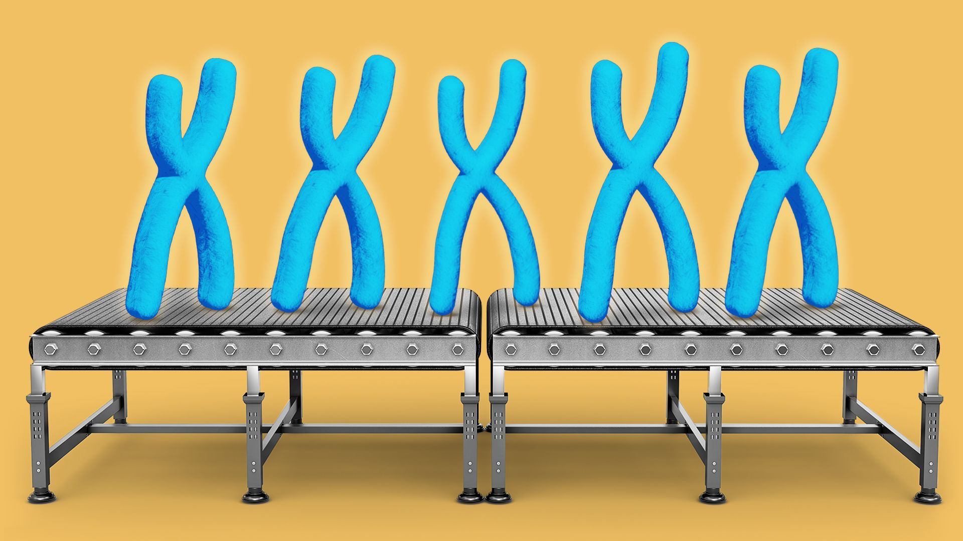 Illustration of chromosomes on a conveyor belt