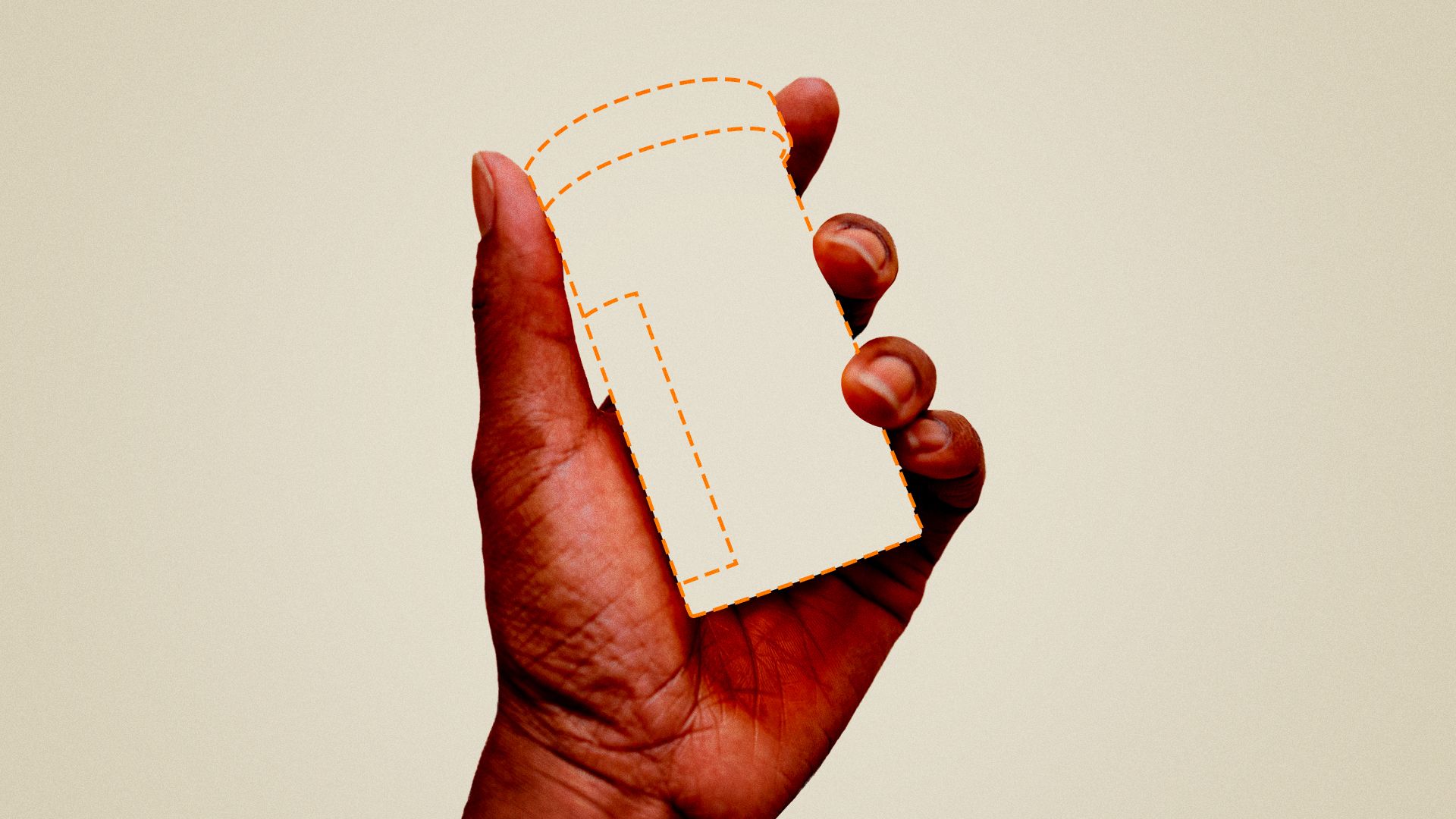 Illustration of a hand holding a missing pill bottle. 