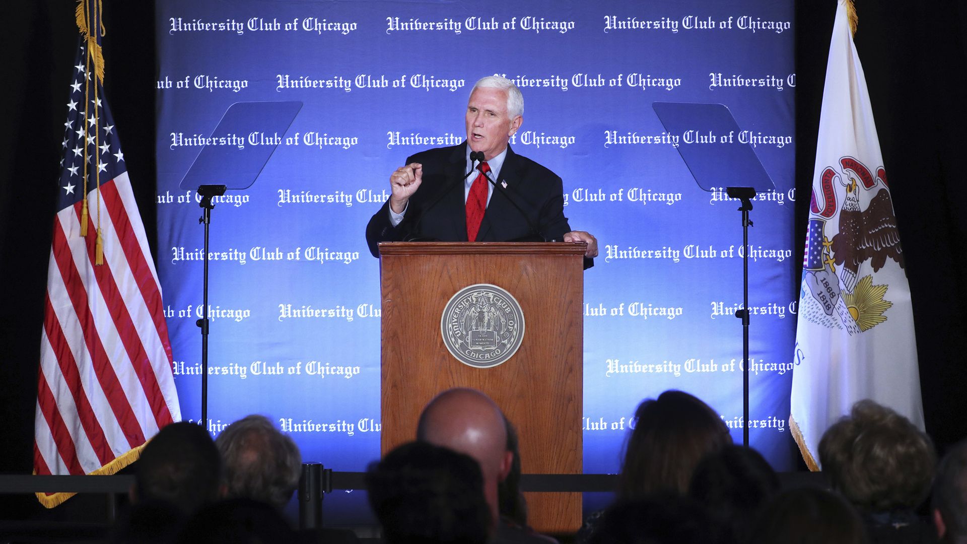 Former U.S. Vice President Mike Pence discusses the U.S. economy at the University Club of Chicago on Monday, June 20, 2022.