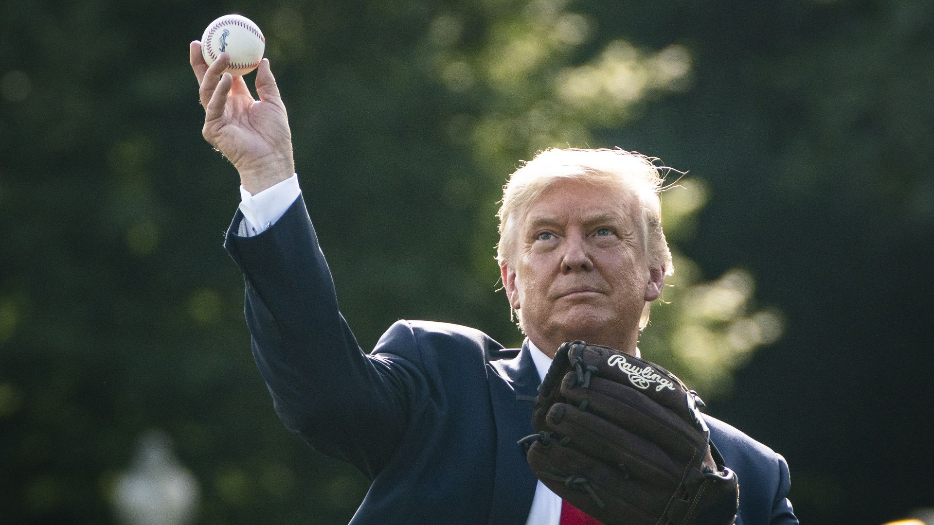 President Donald J. Trump plays catch with former New York Yankees Hall of Fame pitcher Mariano Rivera 