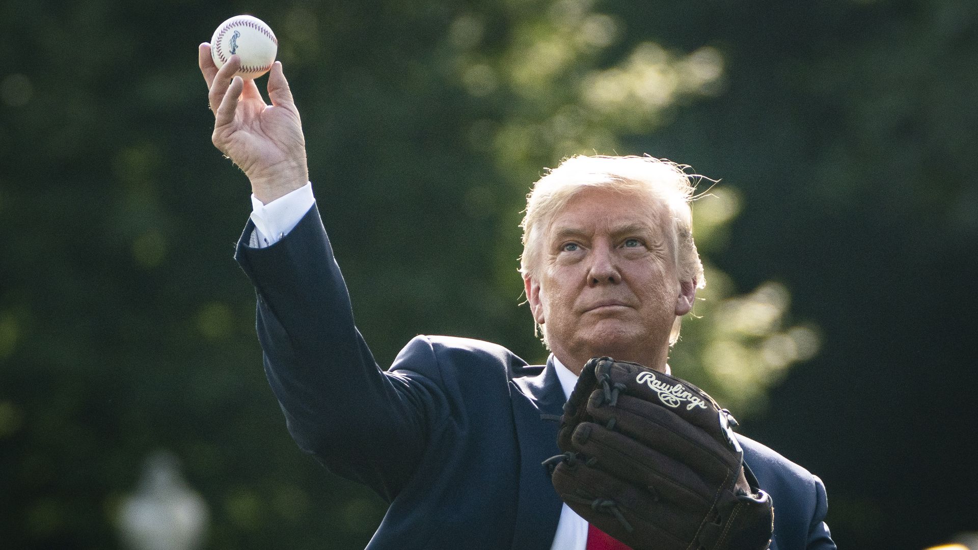President Donald J. Trump plays catch with former New York Yankees Hall of Fame pitcher Mariano Rivera
