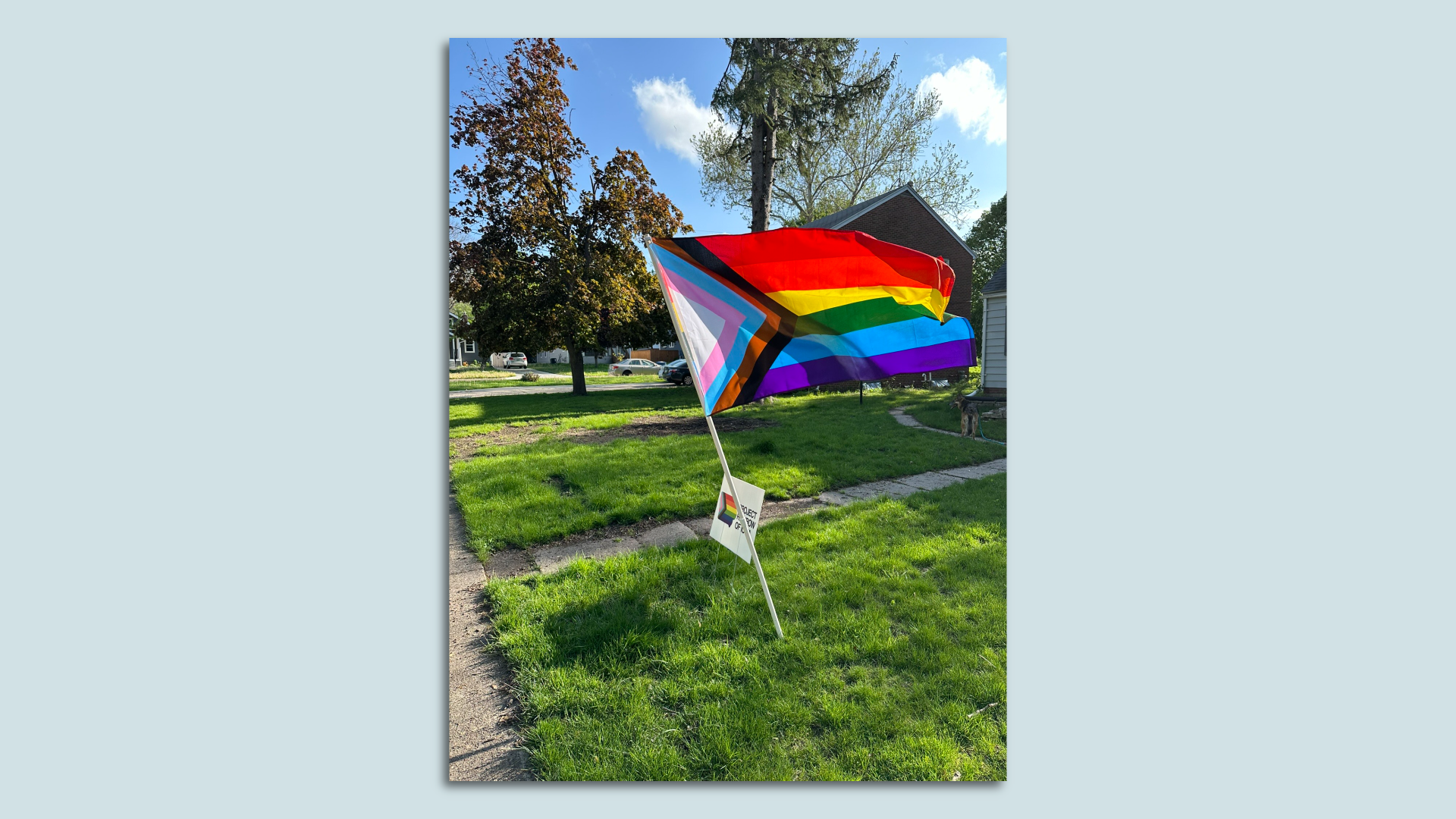 Rainbow flag in yard
