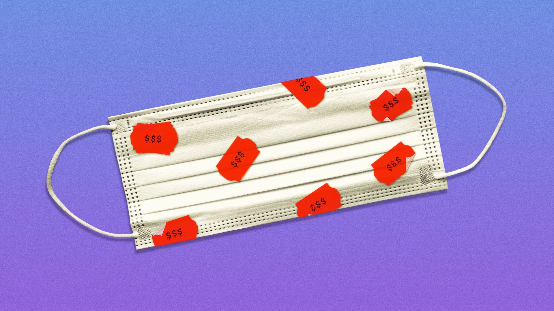 Illustration of face mask with price stickers