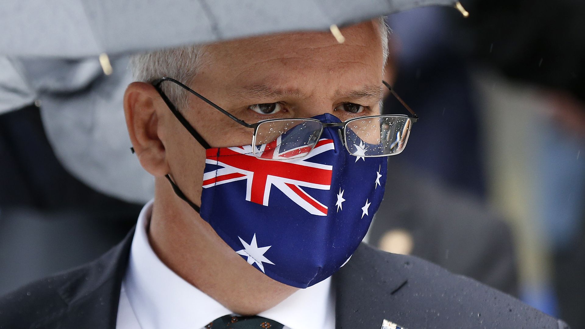  Prime Minister of Australia Scott Morrison is seen following the state funeral for Australian actor Bert Newton at St Patrick's Cathedral on November 12, 2021 in Melbourne, Australia.