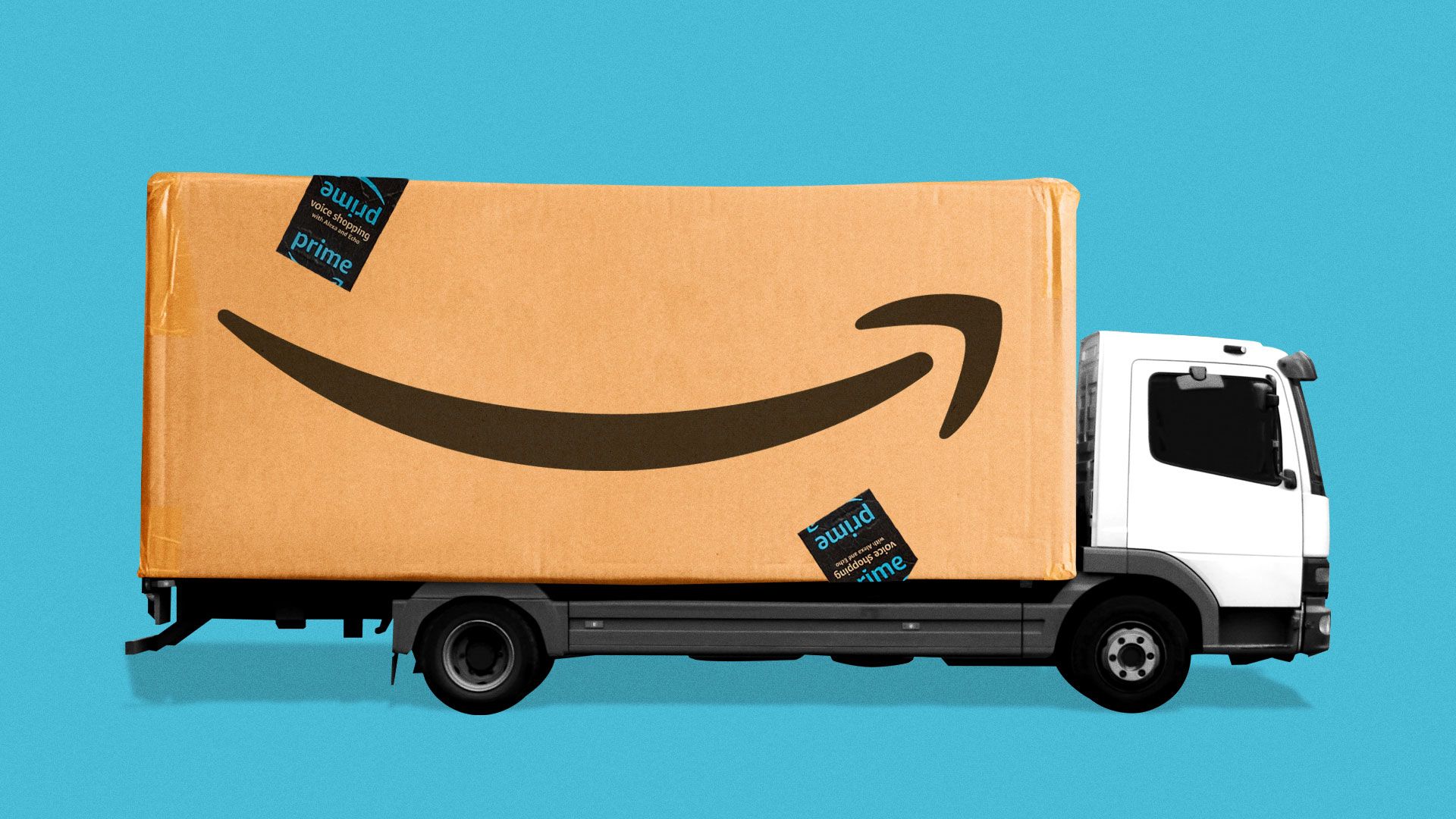 Illustration of Amazon shipping box freight truck