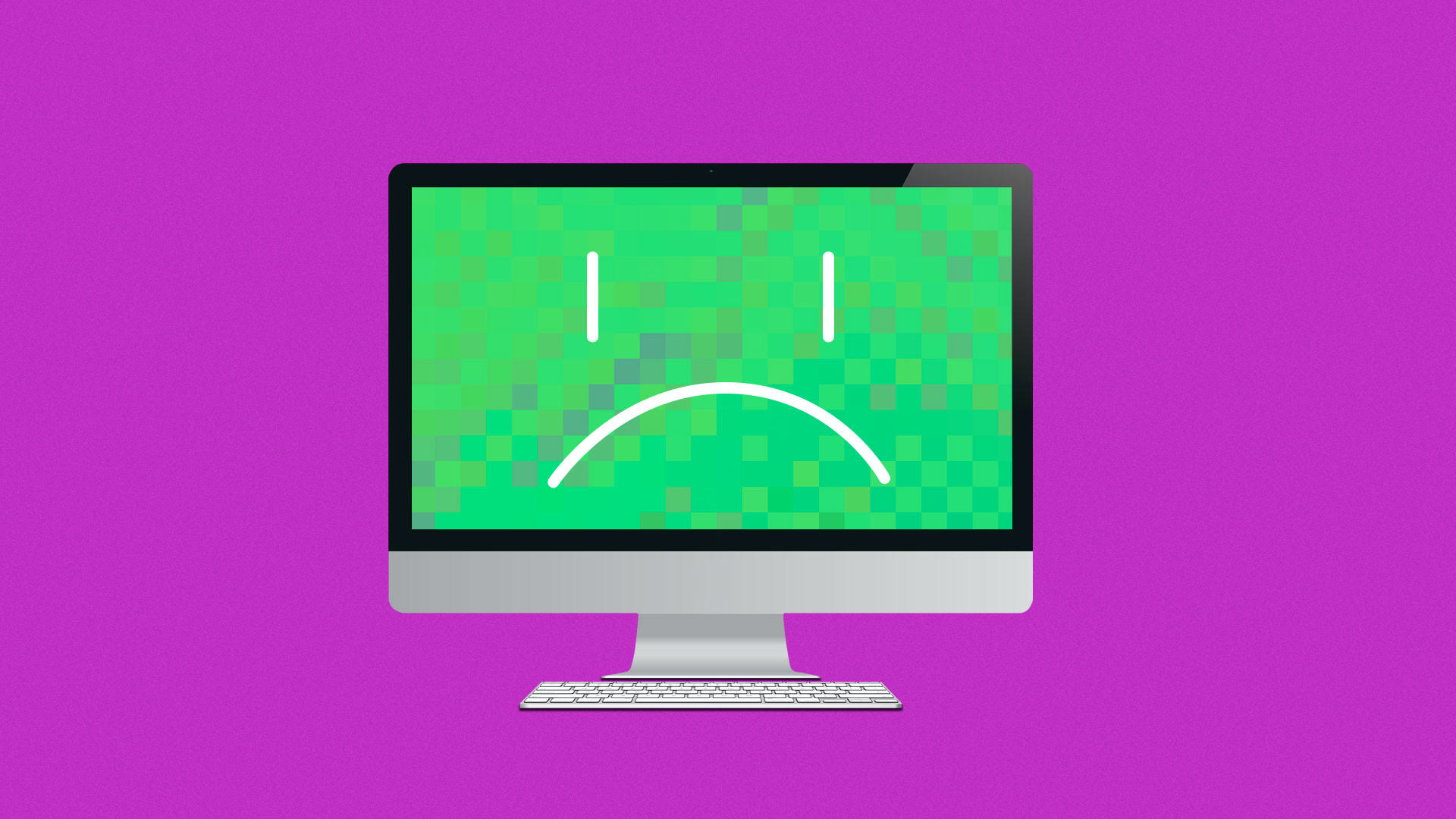 Illustration of computer with a frowning face.