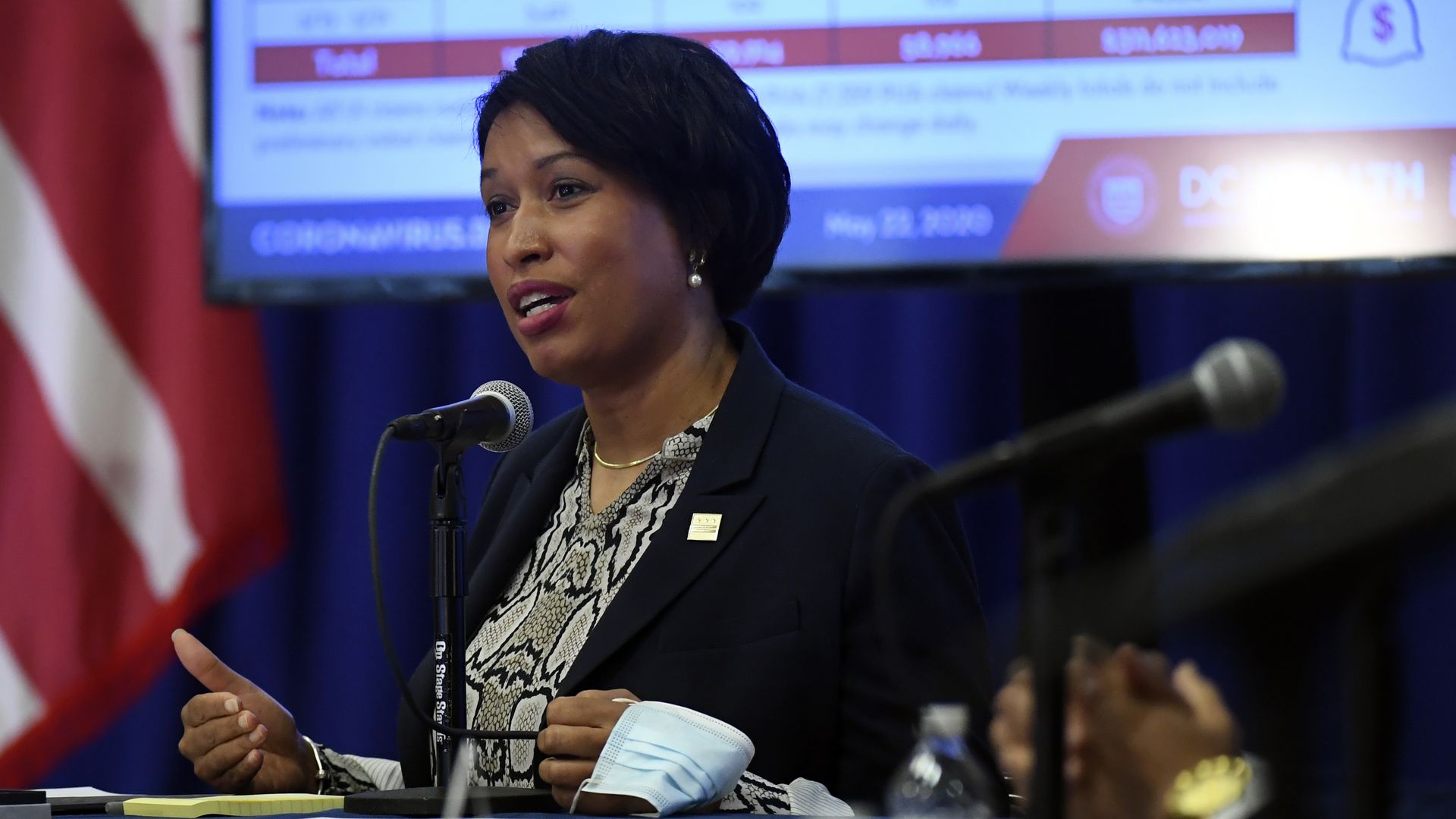 District of Columbia Mayor Muriel Bowser talks during the District's daily Covid-19 response update