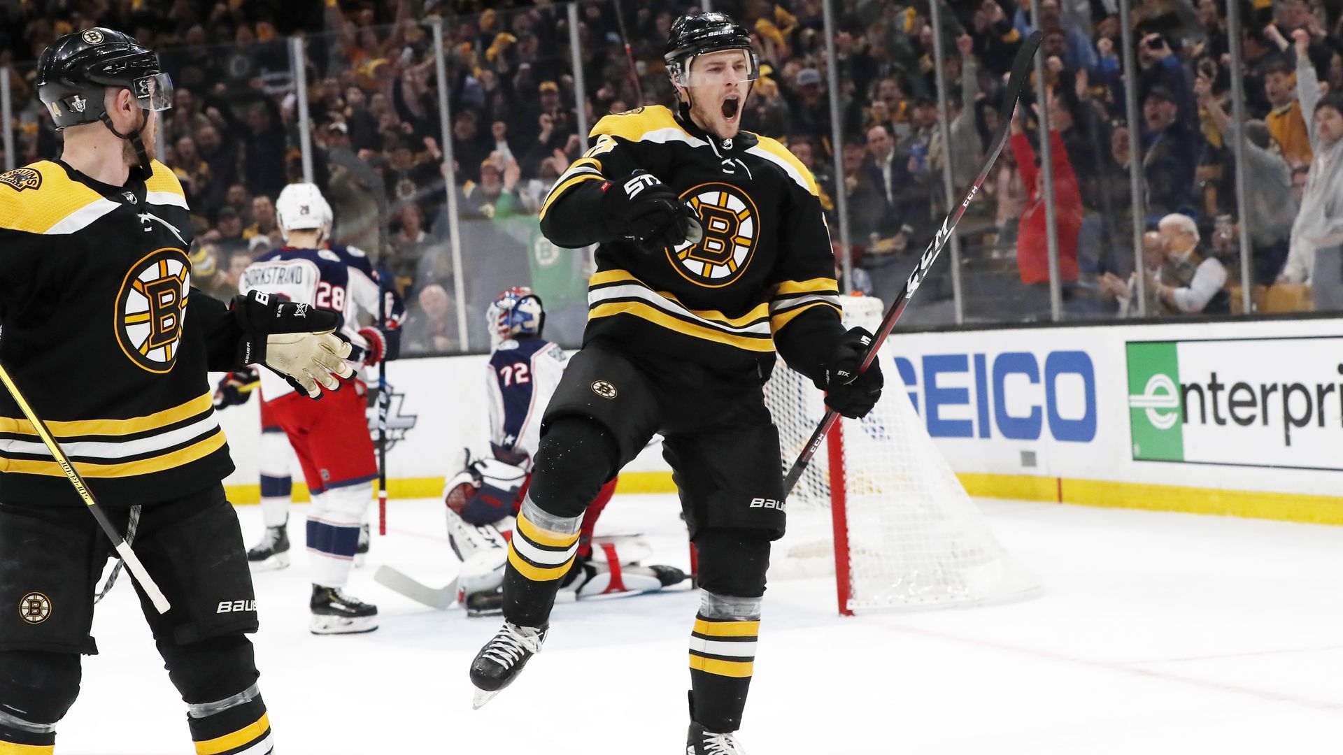 The Bruins celebrate a goal