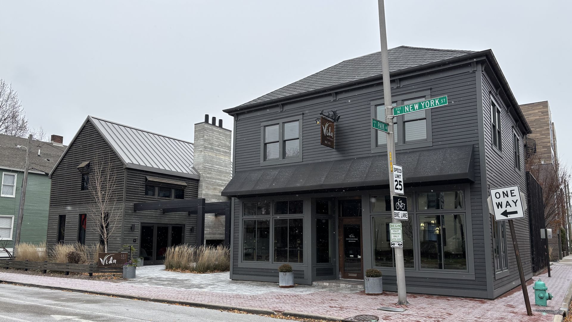 A restaurant on a street corner