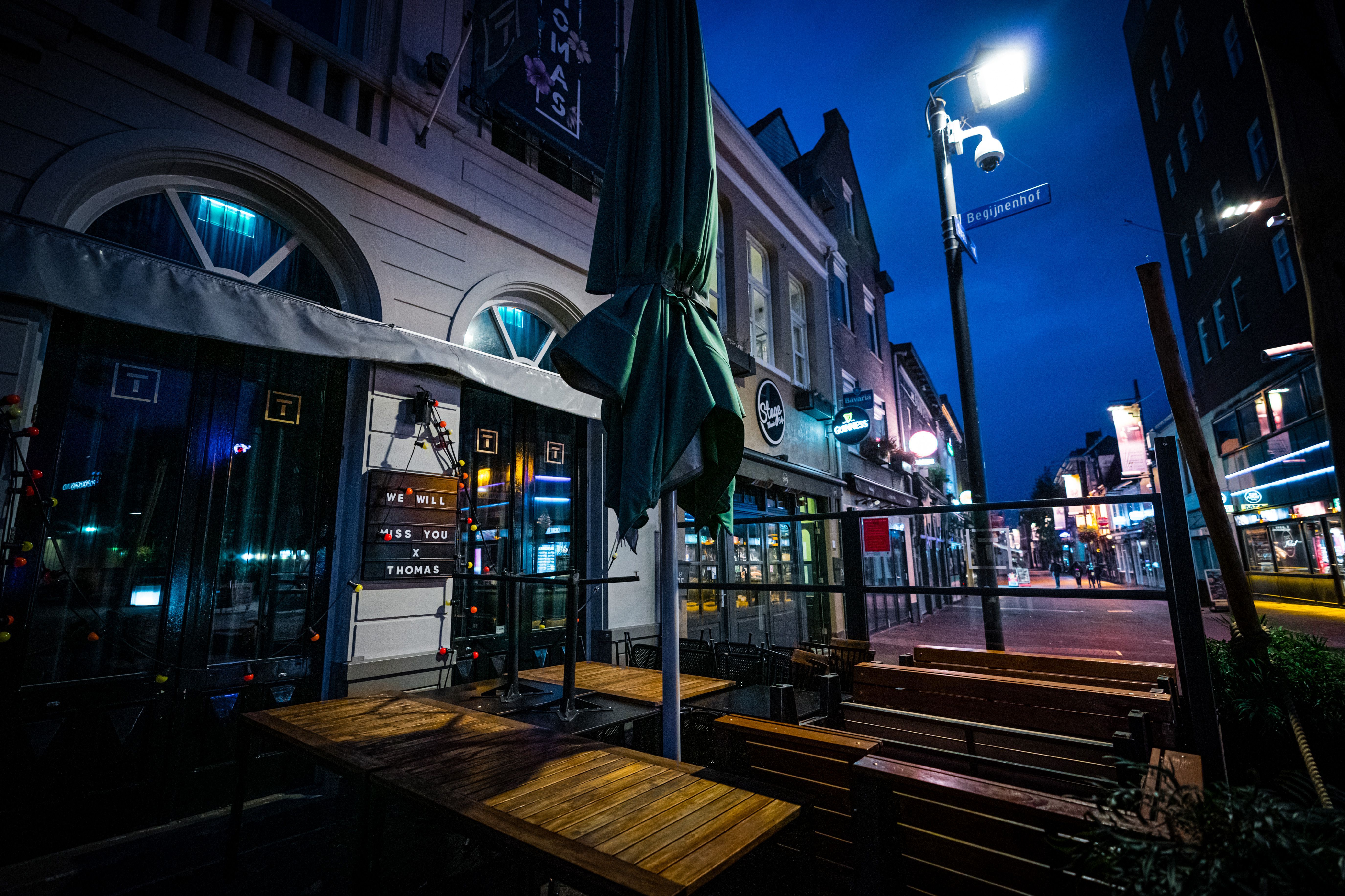 A photograph taken on October 17, 2020 shows a closed bar in Eindhoven