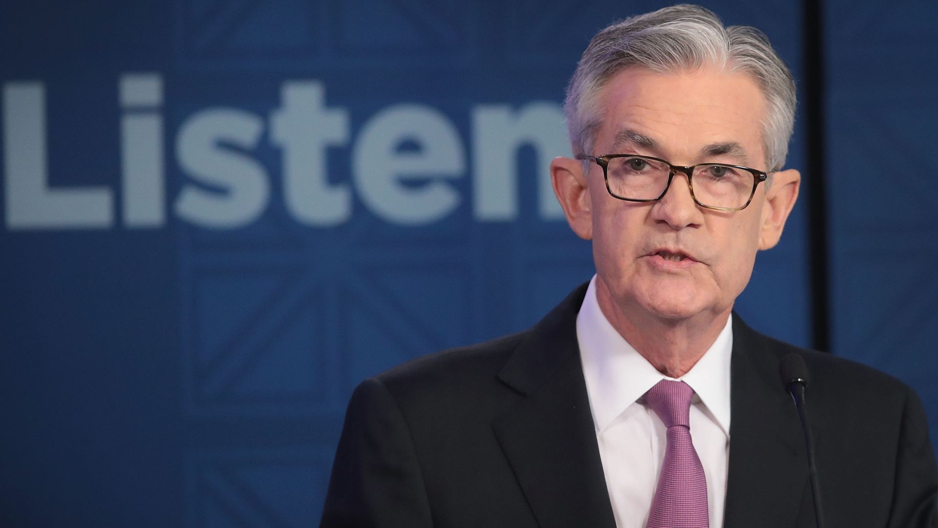 Jerome Powell, Chair, Board of Governors of the Federal Reserve speaks during a conference at the Federal Reserve Bank of Chicago.