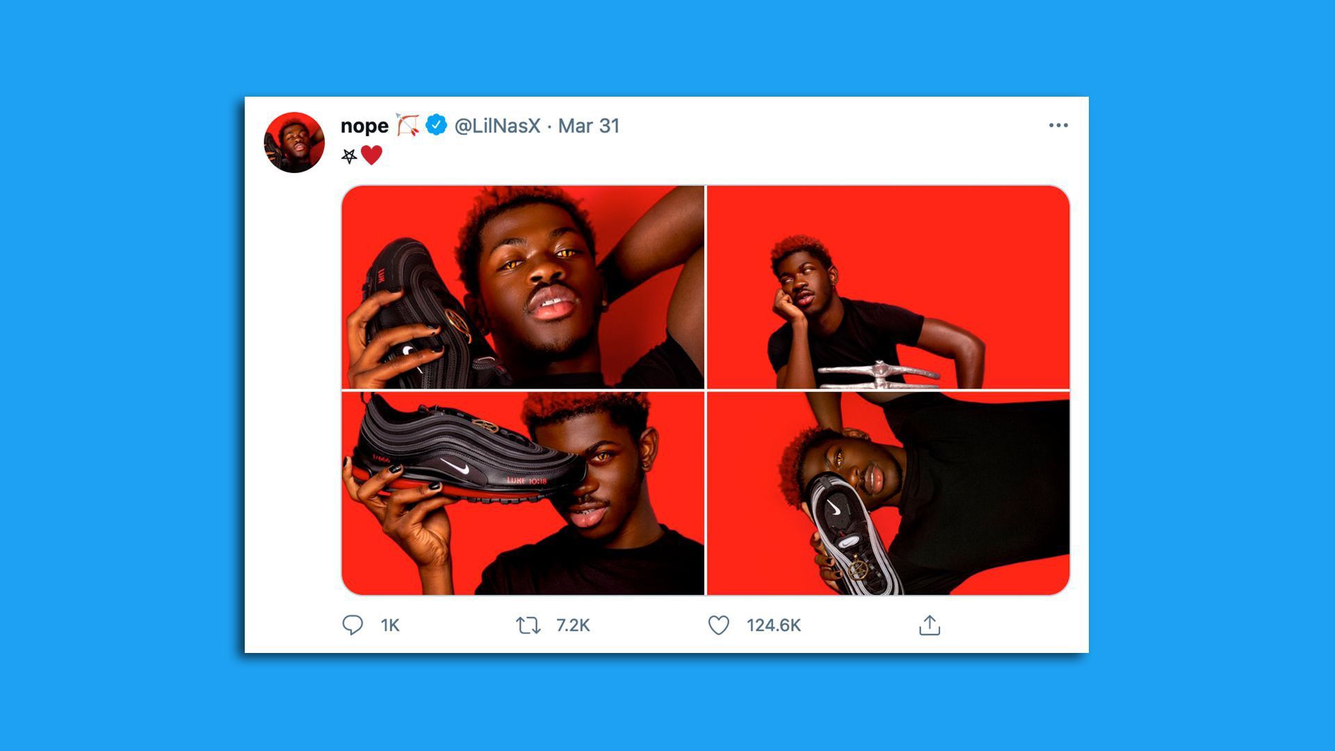 A tweet of Lil Nas X promoting the "Satan shoes"
