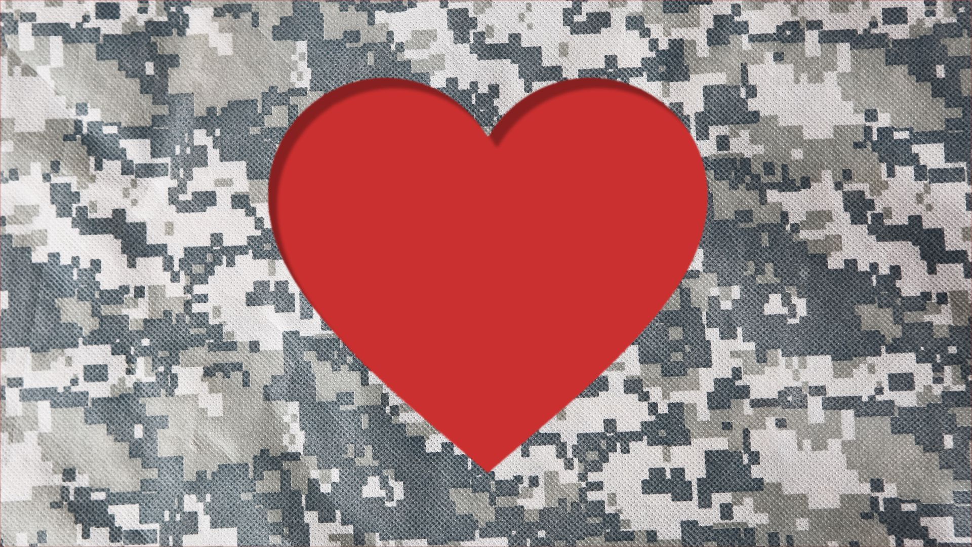 Illustration of a heart cut out of military camouflage 
