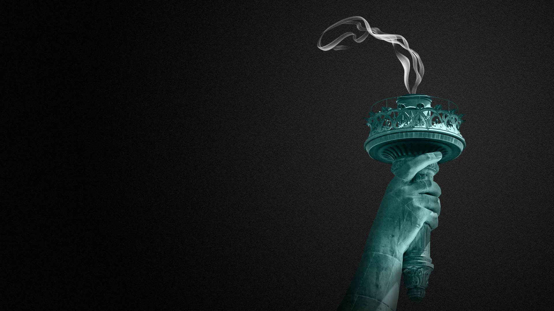 Illustration of the torch of the Statue of Liberty with a plume of smoke where the fire should be. 