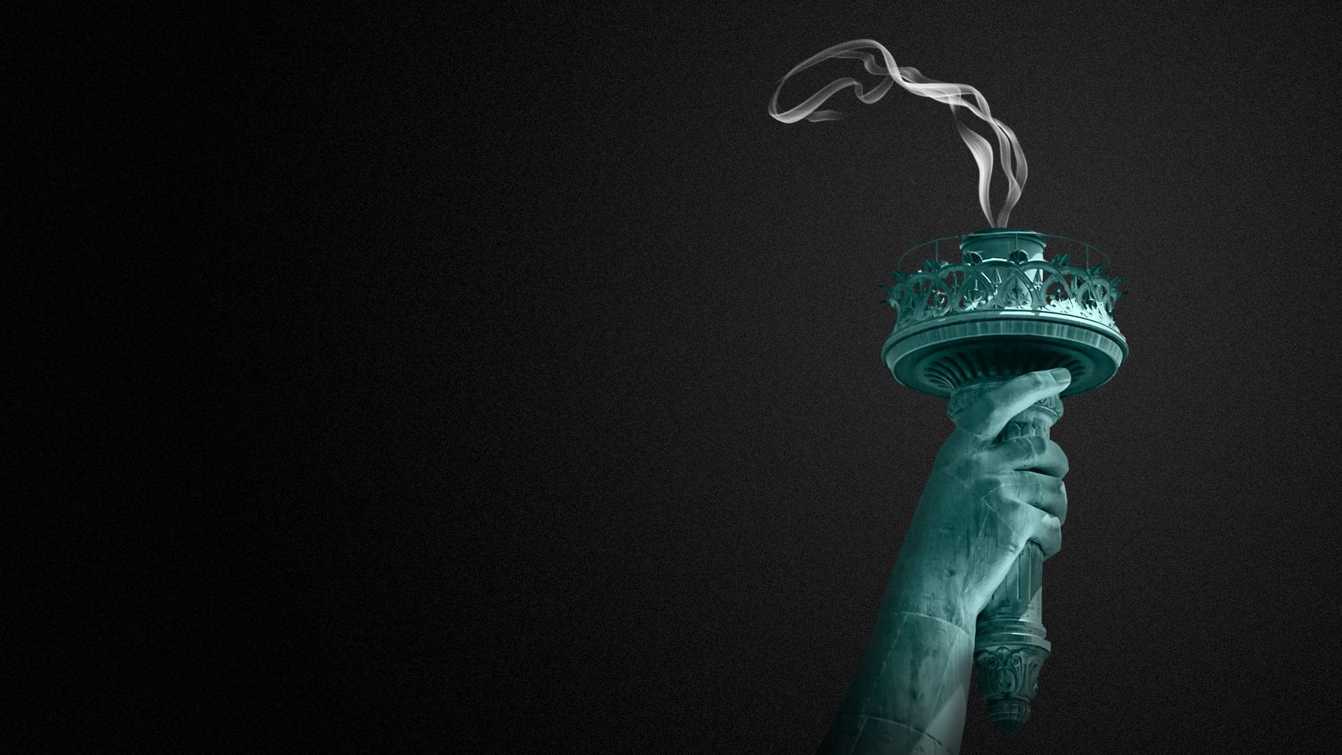 Illustration of the torch of the Statue of Liberty with a plume of smoke where the fire should be.