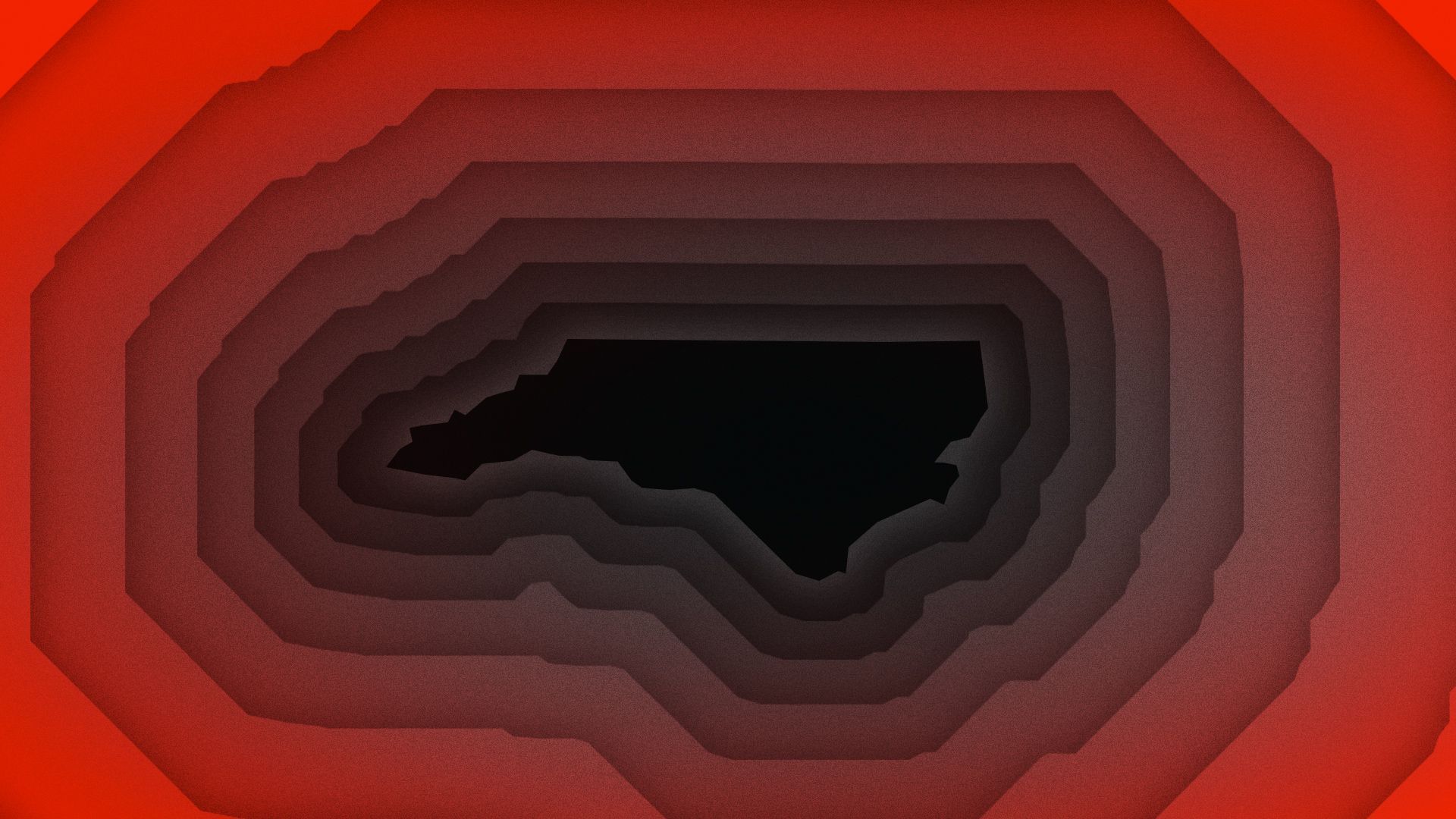 Illustration of the outline of the state of North Carolina as 3D concentric shapes going deeper and deeper in on itself. 
